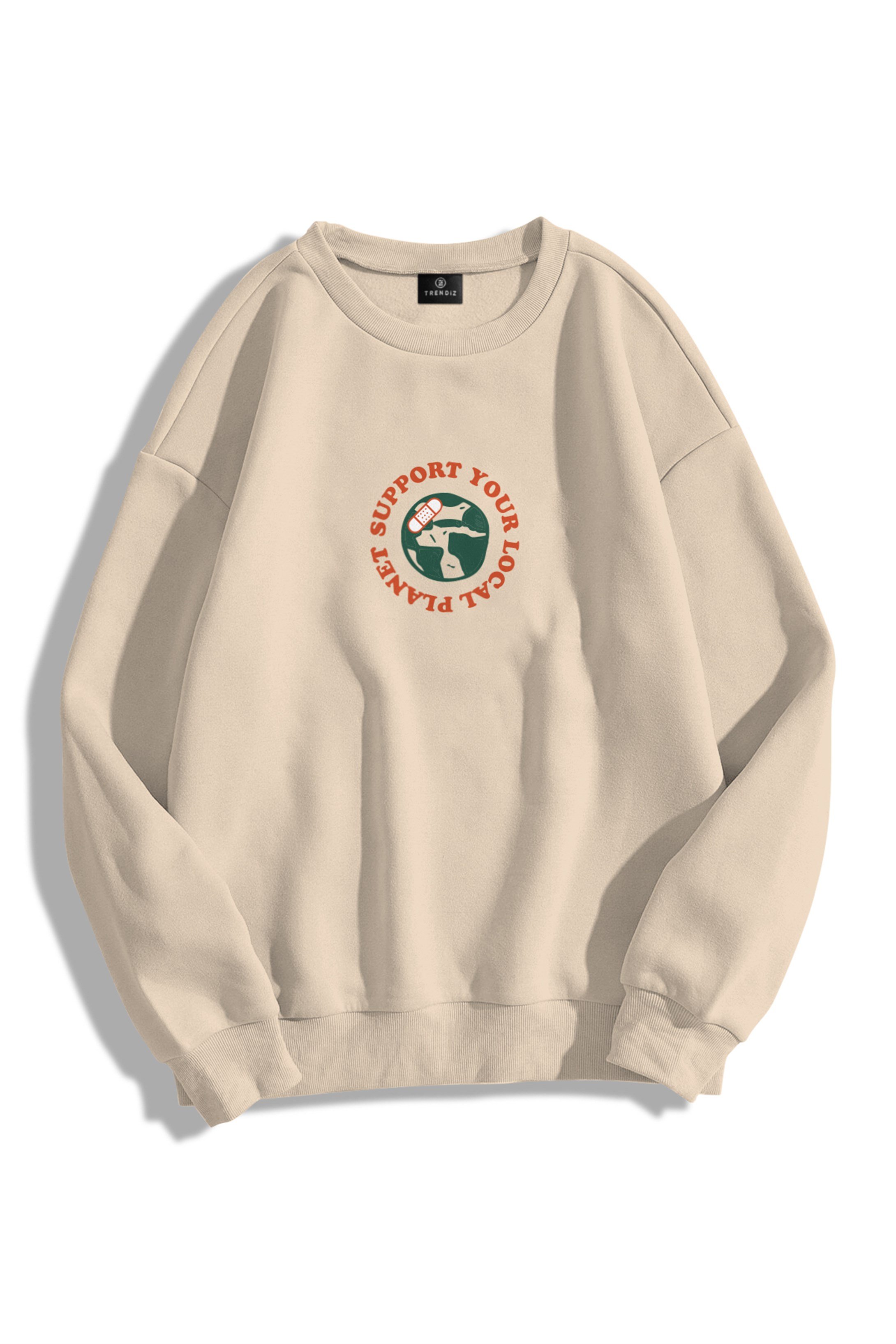 Trendiz Unisex Support Your Planet Bisiklet Yaka Sweatshirt Taş