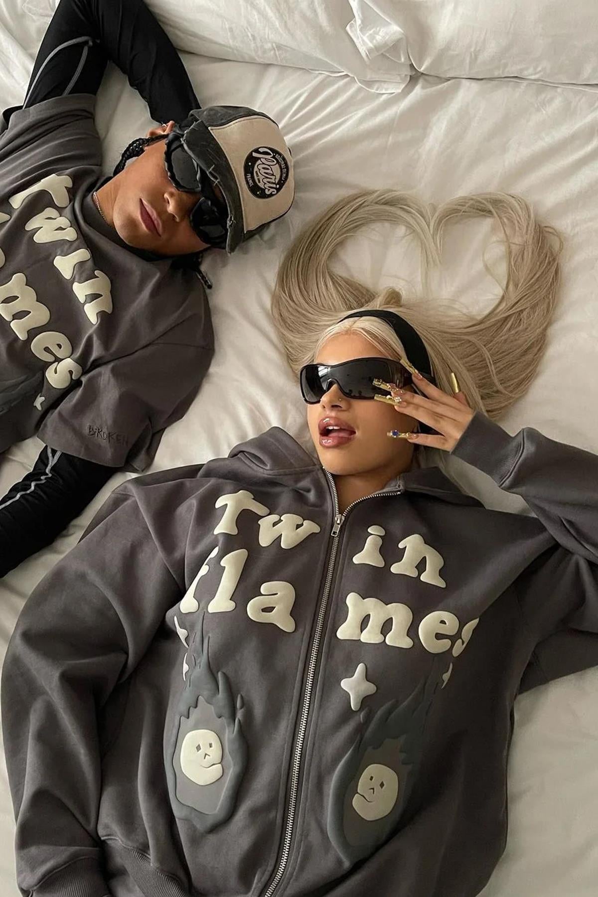 Trendiz Unisex Twin Flames Fermuarlı Sweatshirt Antrasit
