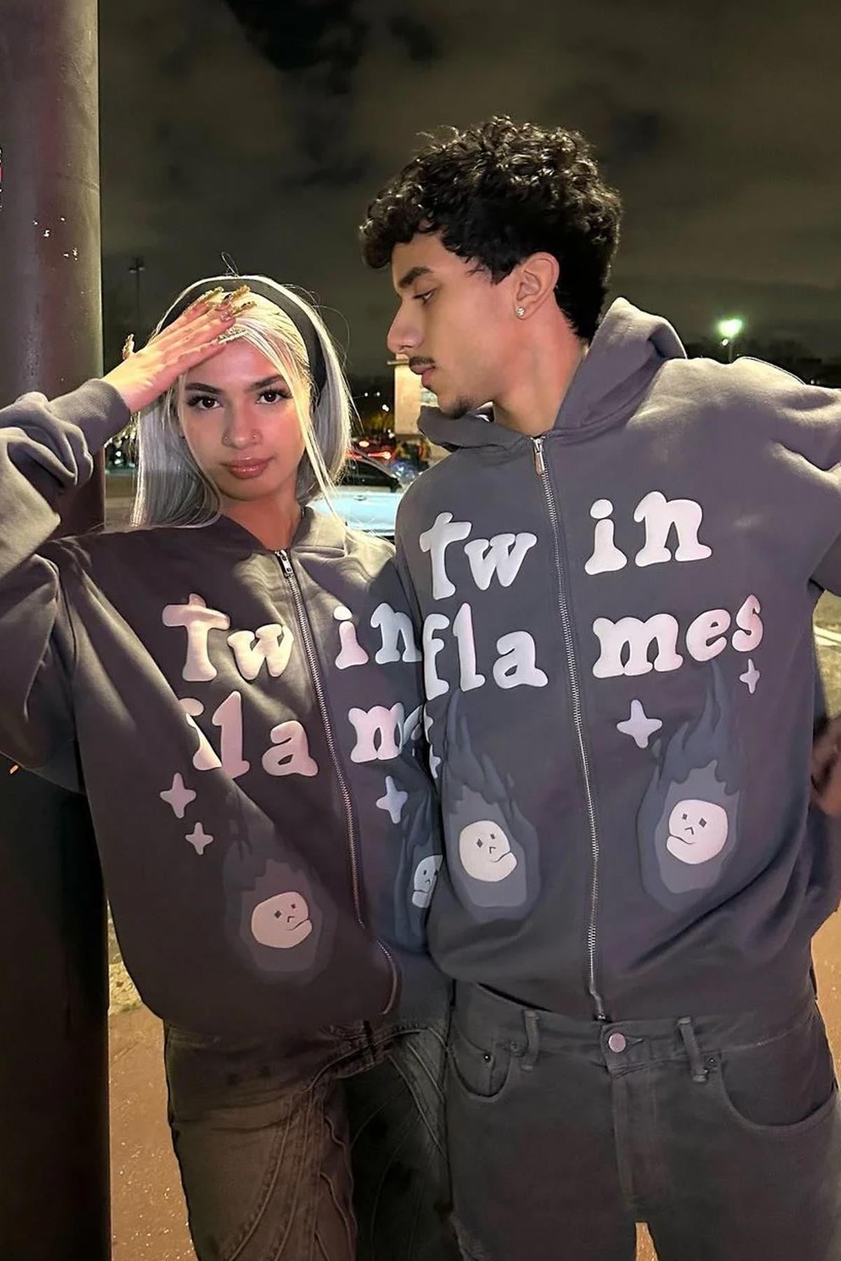 Trendiz Unisex Twin Flames Fermuarlı Sweatshirt Antrasit