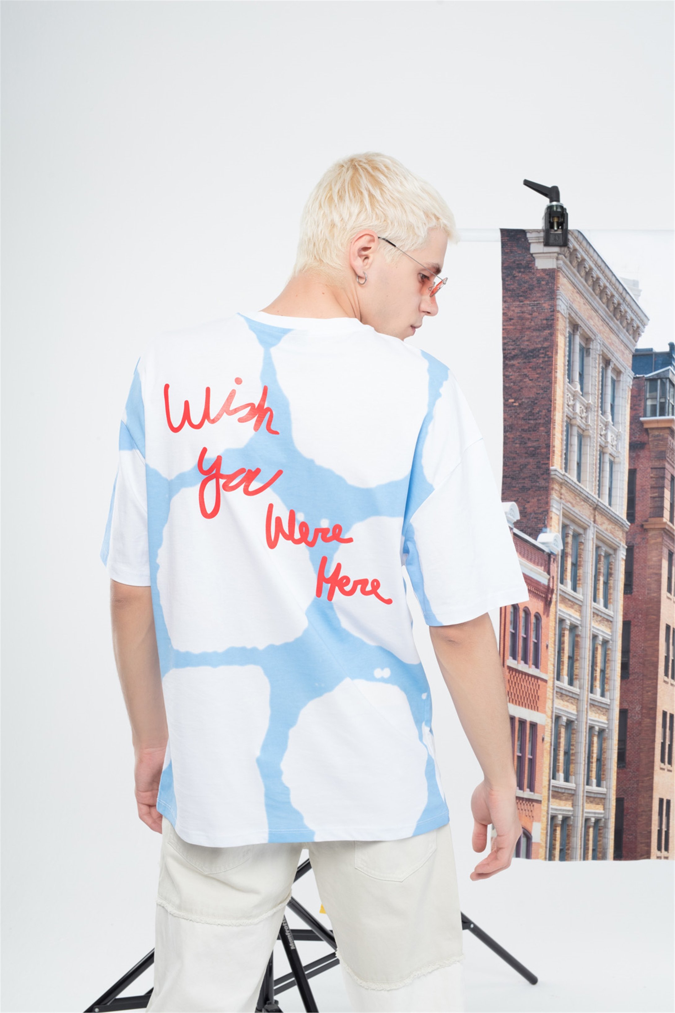 Trendiz Unisex Wishyou Tshirt Beyaz - Mavi