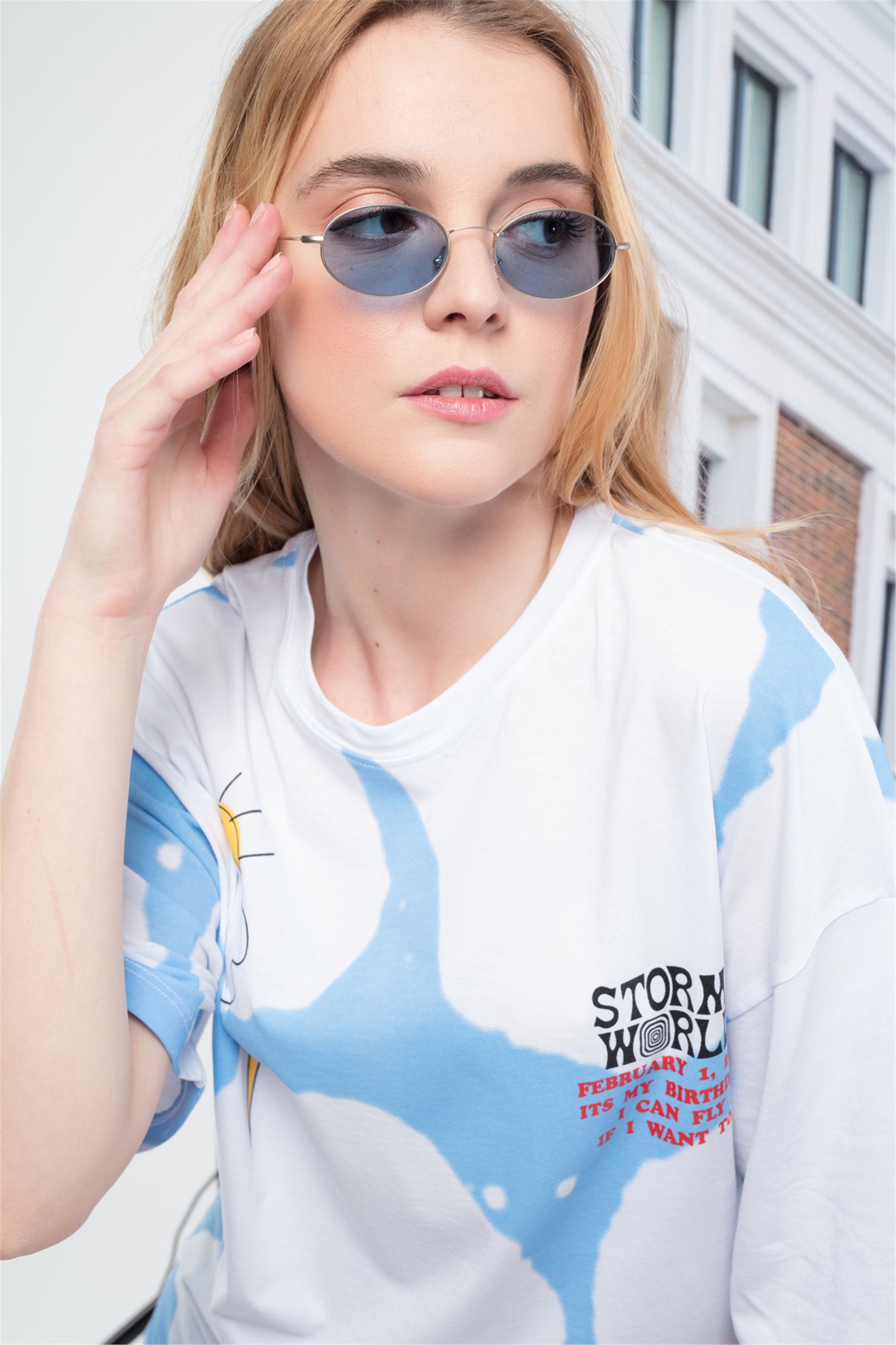 Trendiz Unisex Wishyou Tshirt Beyaz-mavi