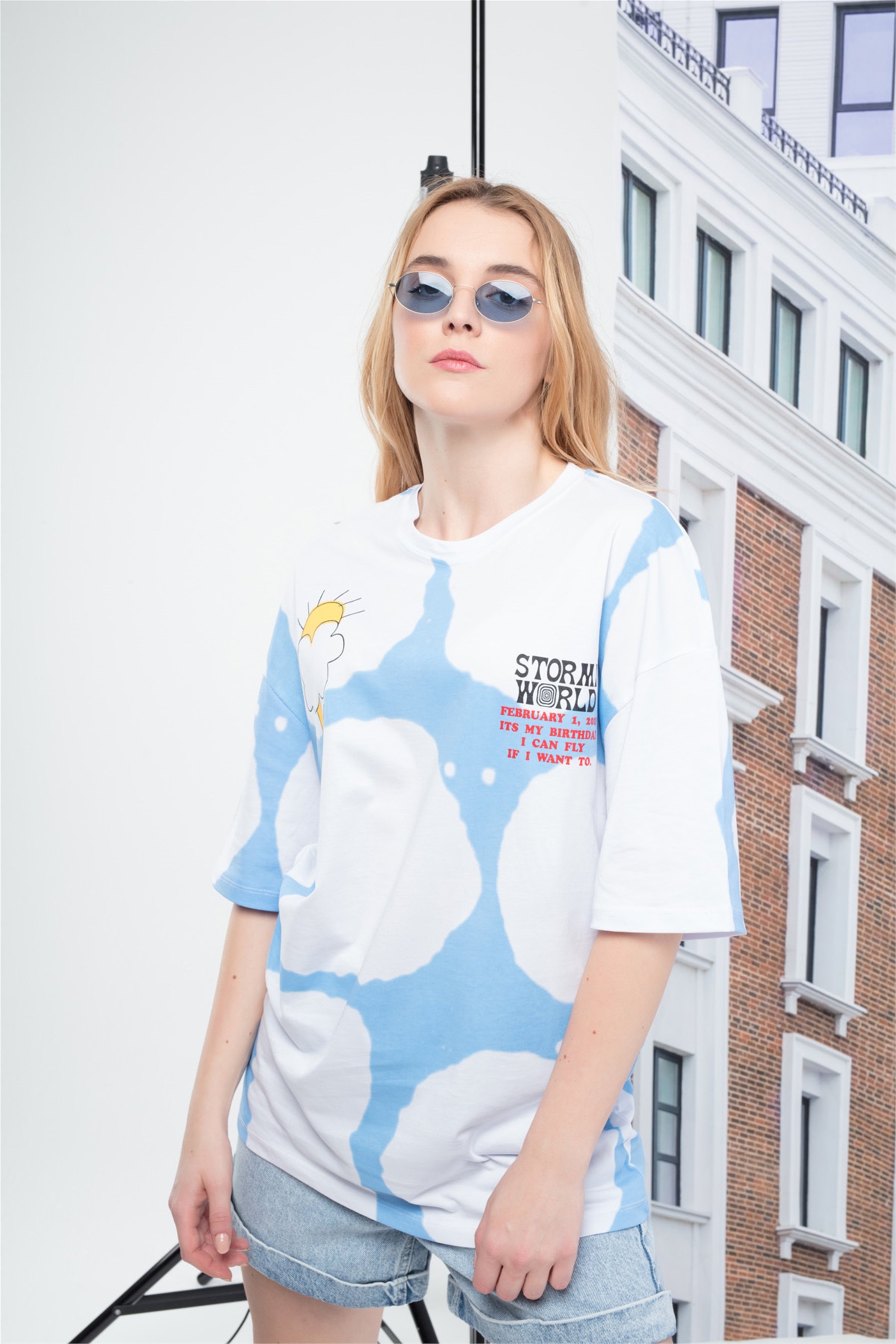 Trendiz Unisex Wishyou Tshirt Beyaz-mavi
