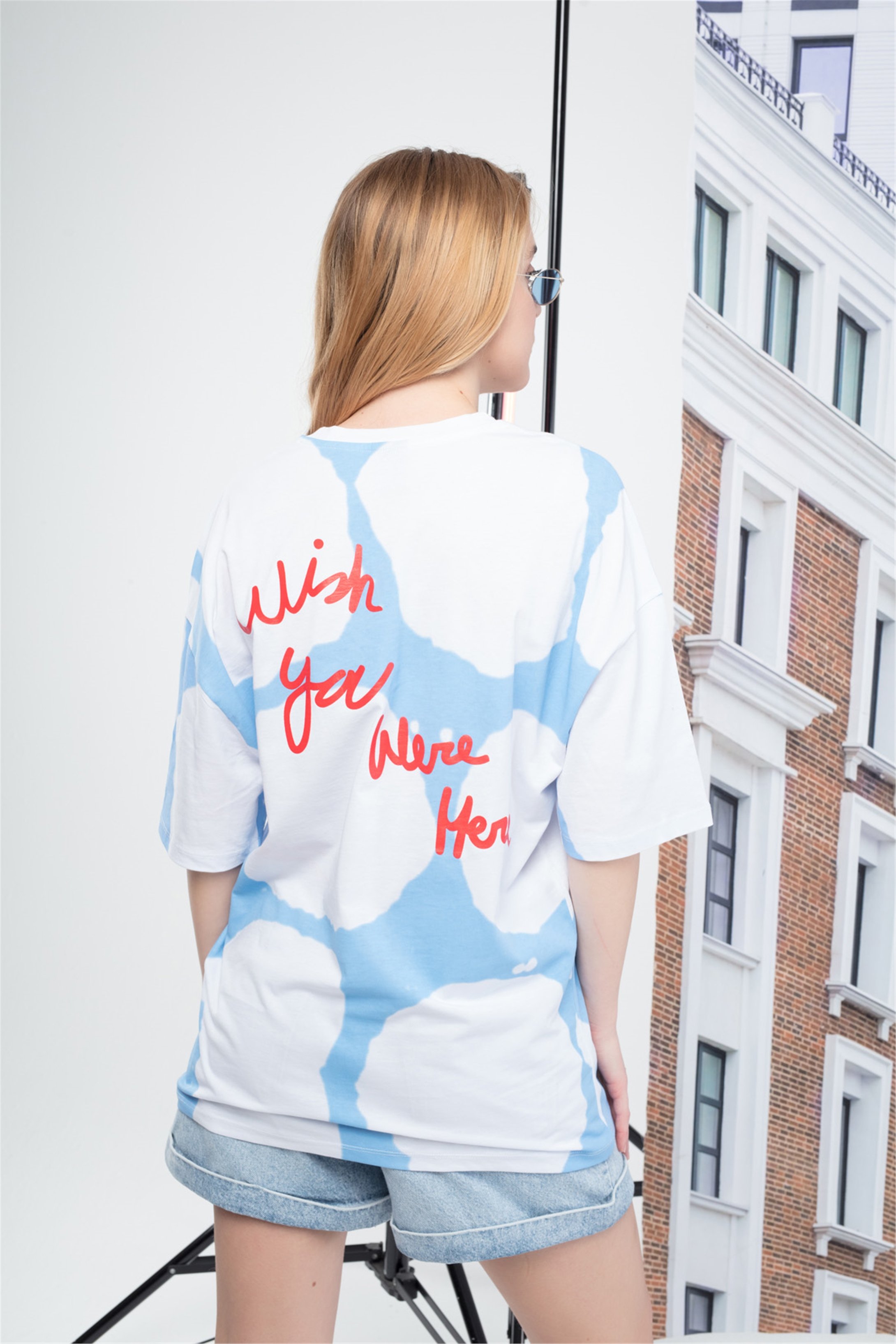 Trendiz Unisex Wishyou Tshirt Beyaz-mavi
