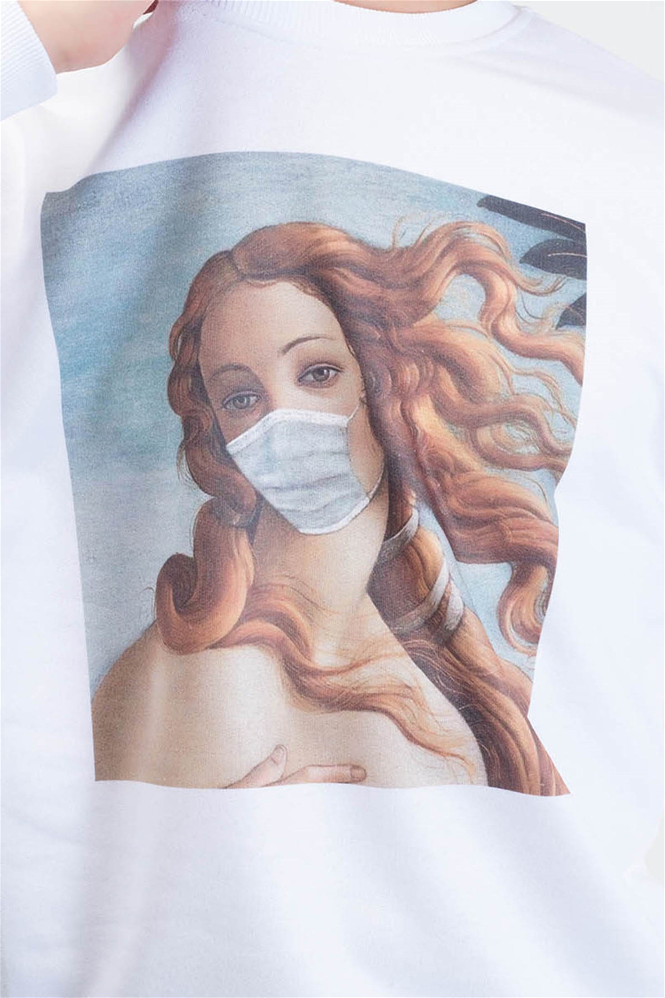 Trendiz Venus Mask Yuvarlak Yaka Sweatshirt Beyaz 111121