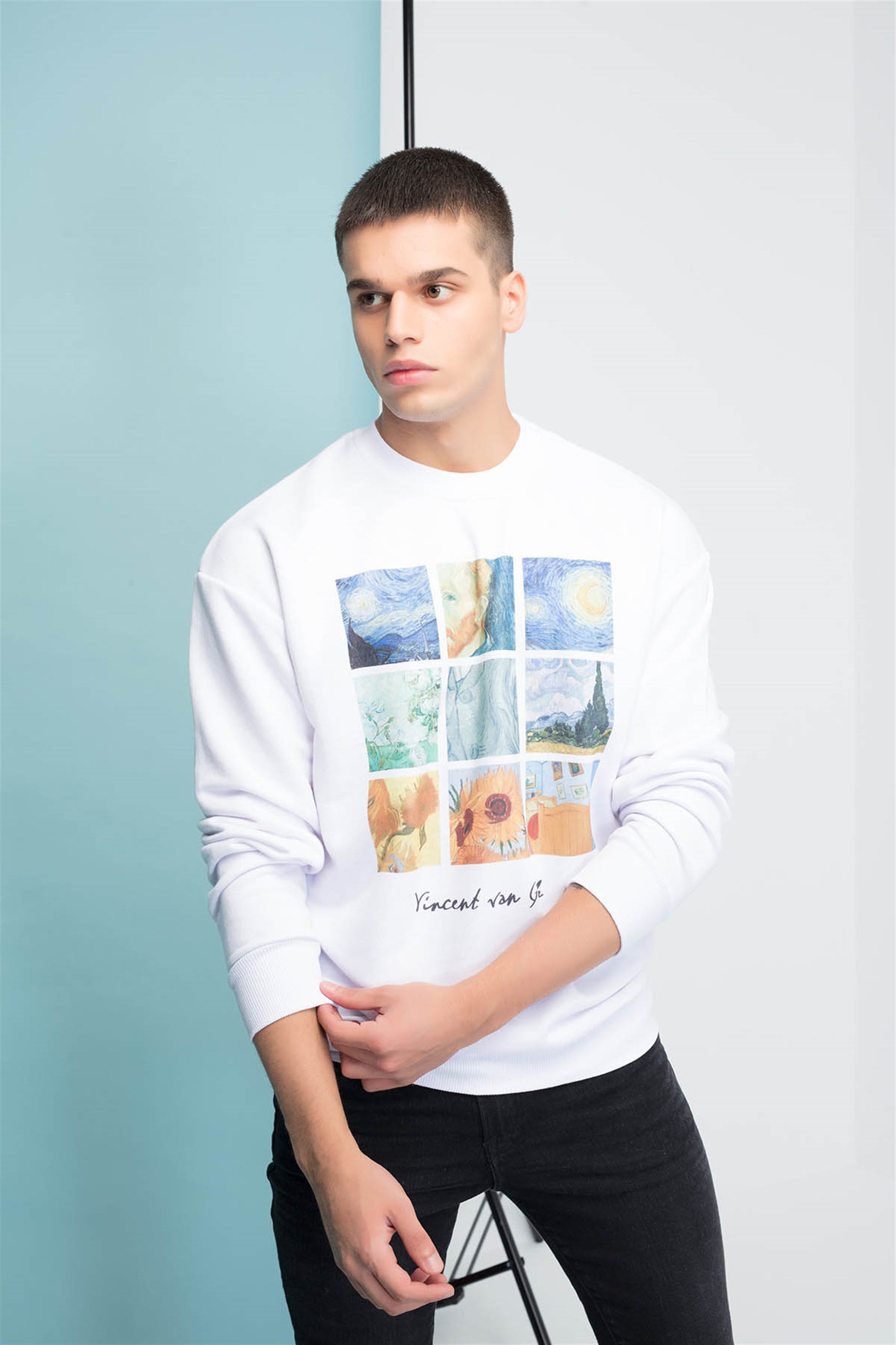 Trendiz Vincent Kolaj Yuvarlak Yaka Sweatshirt Beyaz 111103