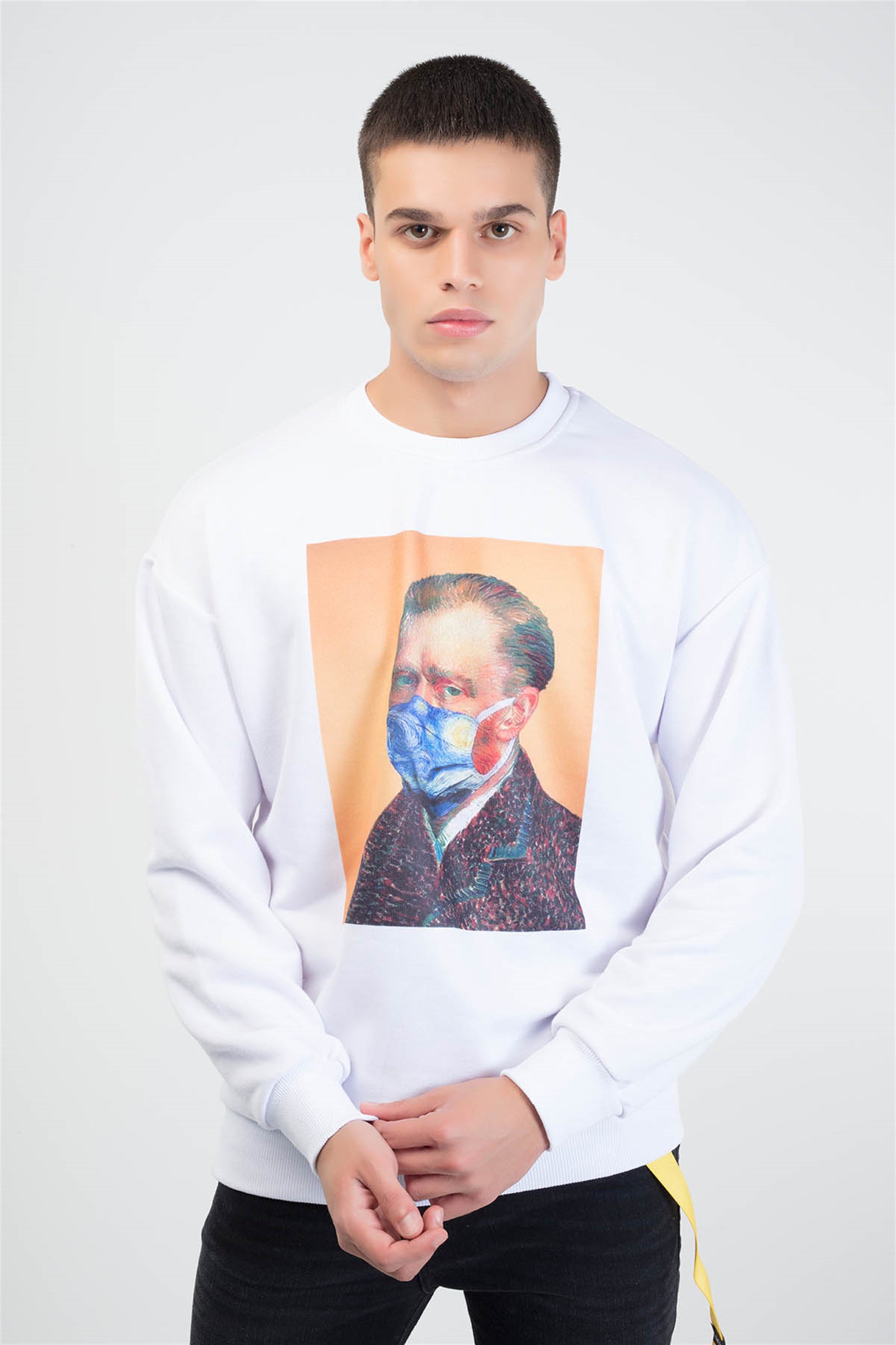 Trendiz Vincent Mask Yuvarlak Yaka Sweatshirt Beyaz 111107