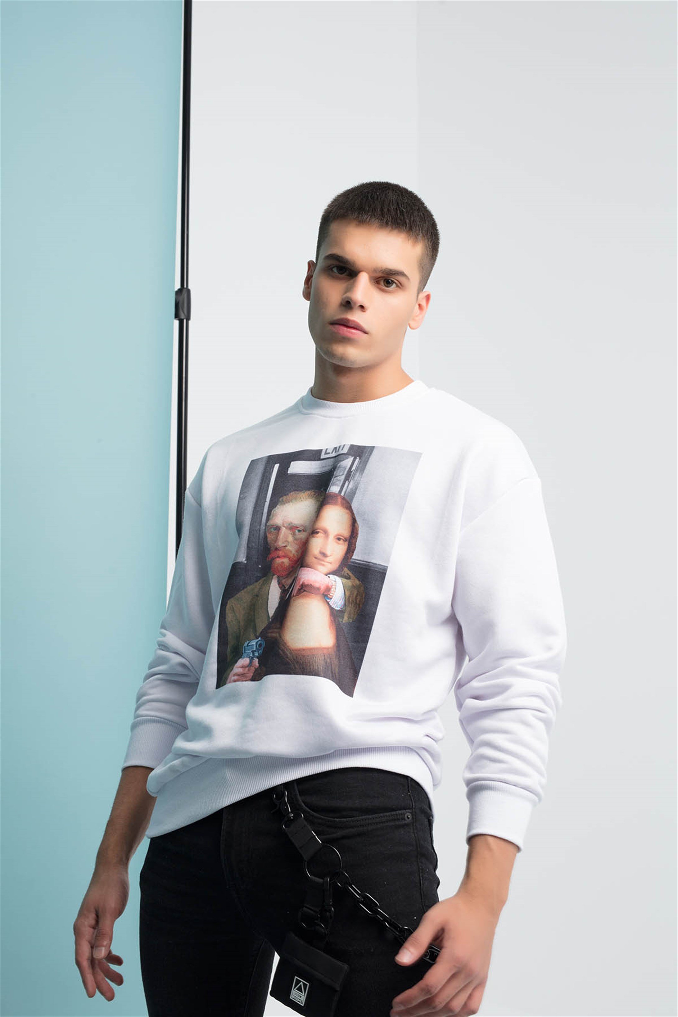 Trendiz Vincent of Mona Lisa Yuvarlak Yaka Sweatshirt Beyaz 111111