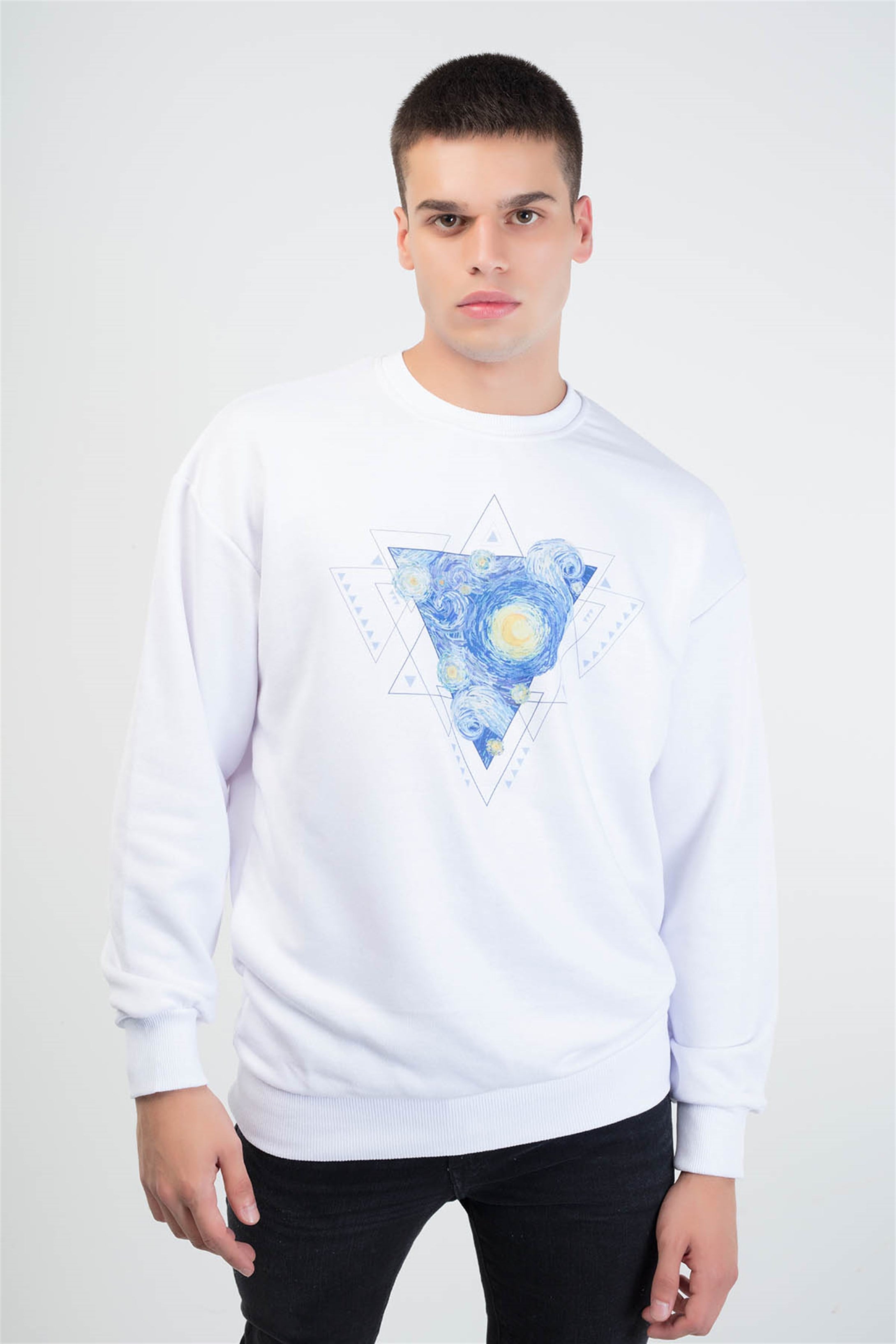 Trendiz Vincet Stars Yuvarlak Yaka Sweatshirt Beyaz 111125