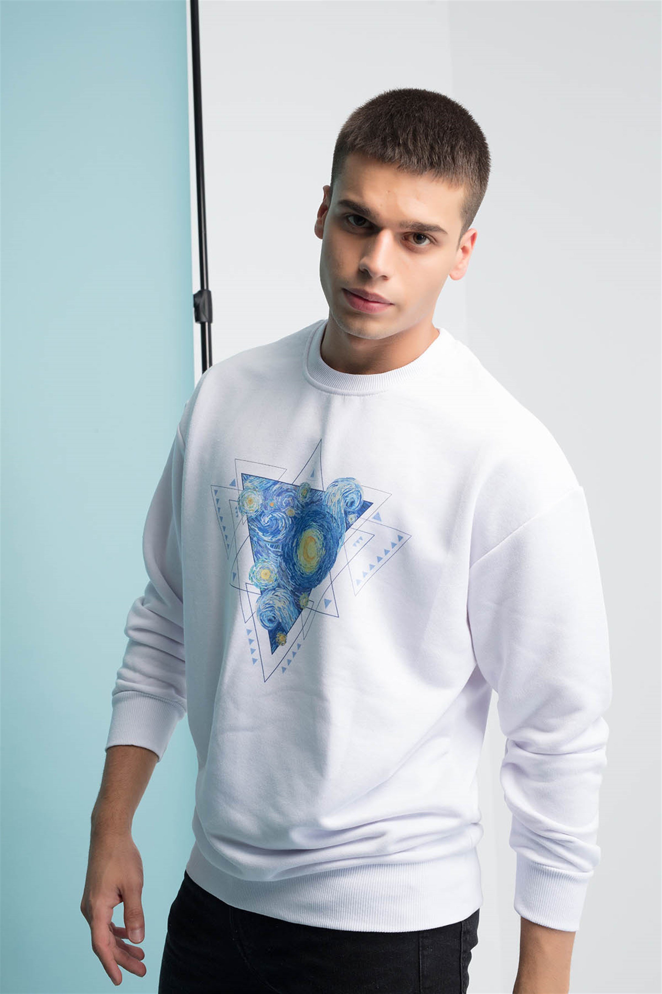 Trendiz Vincet Stars Yuvarlak Yaka Sweatshirt Beyaz 111125