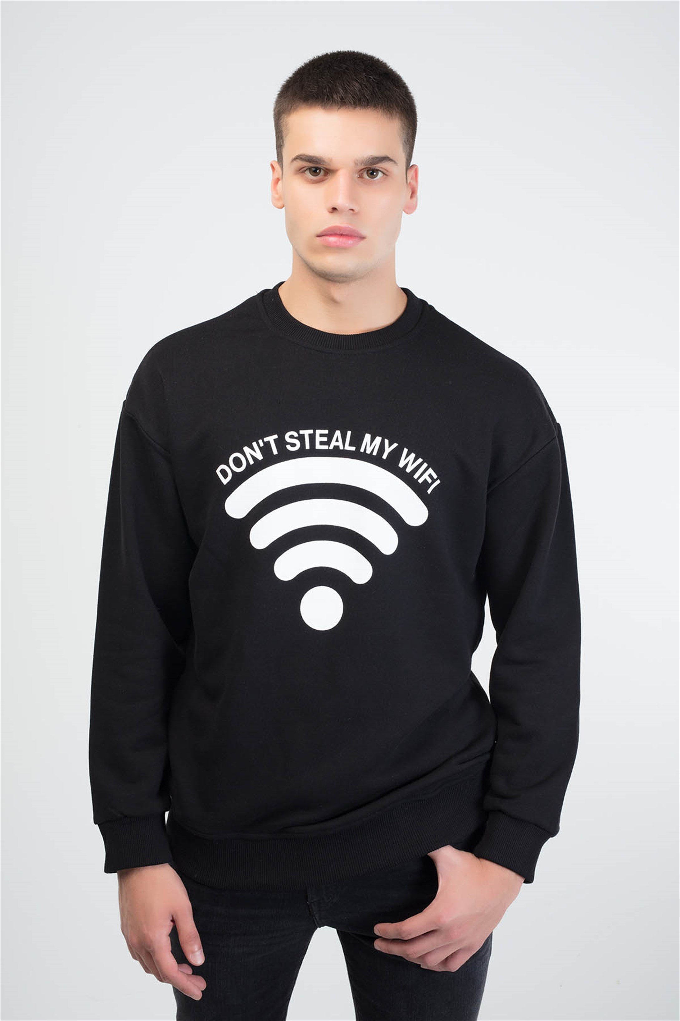 Trendiz Wifi Couple Erkek Yuvarlak Yaka Sweatshirt Siyah 121101