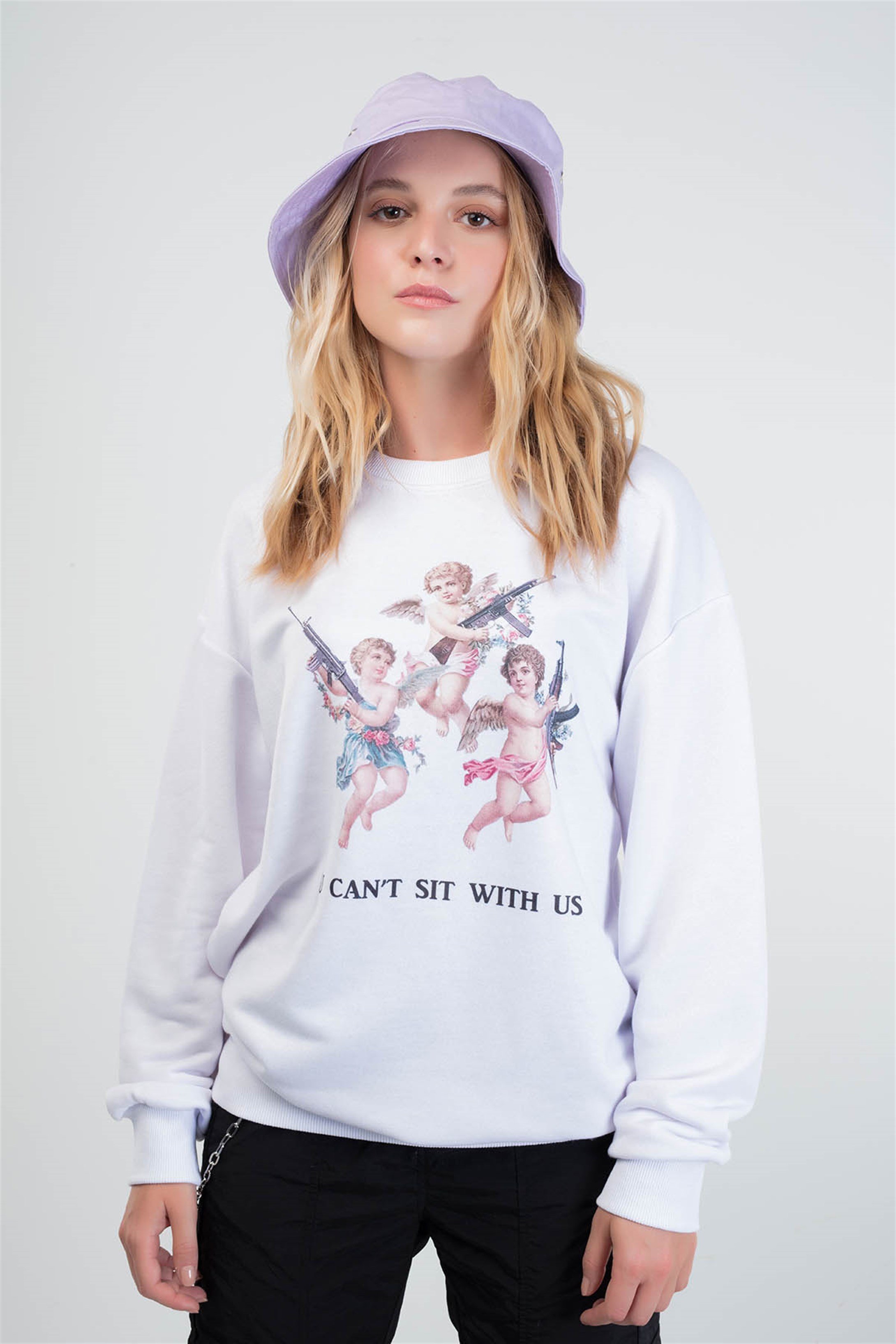 Trendiz Wiht Us Yuvarlak Yaka Sweatshirt Beyaz 111122