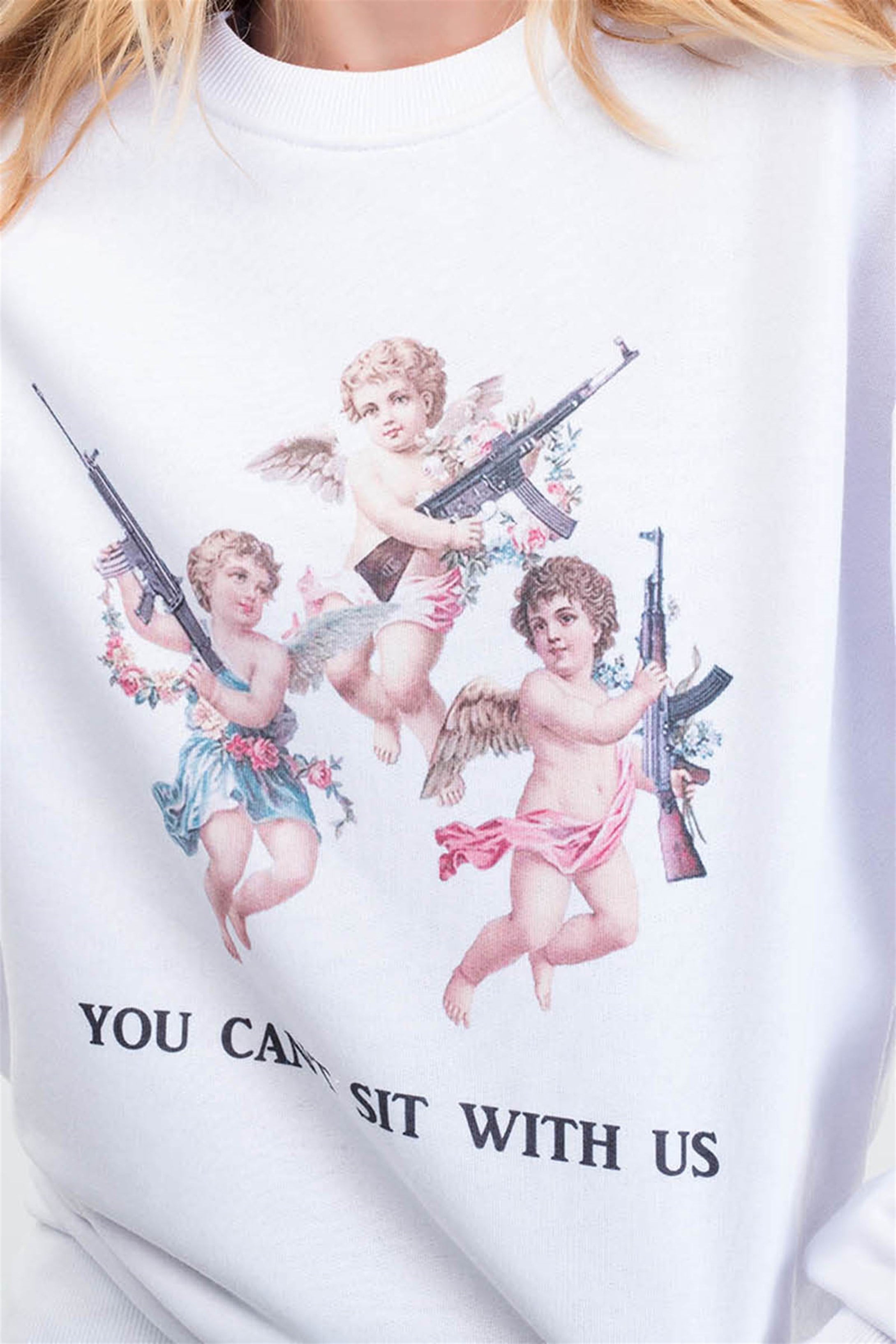 Trendiz Wiht Us Yuvarlak Yaka Sweatshirt Beyaz 111122