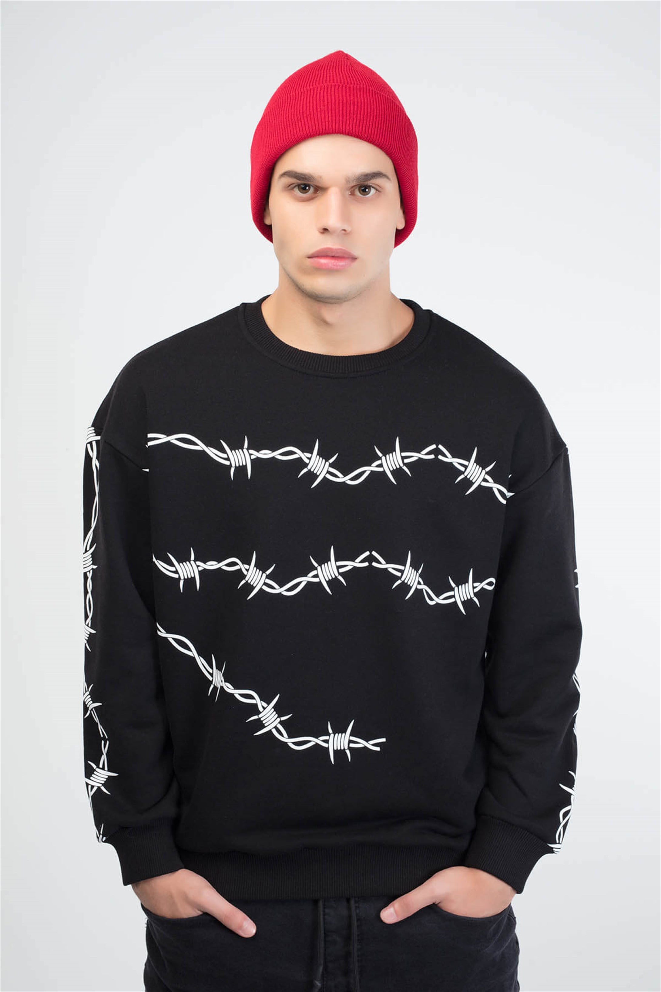 Trendiz Wire Baskılı Unisex Yuvarlak Yaka Sweatshirt Siyah 111165