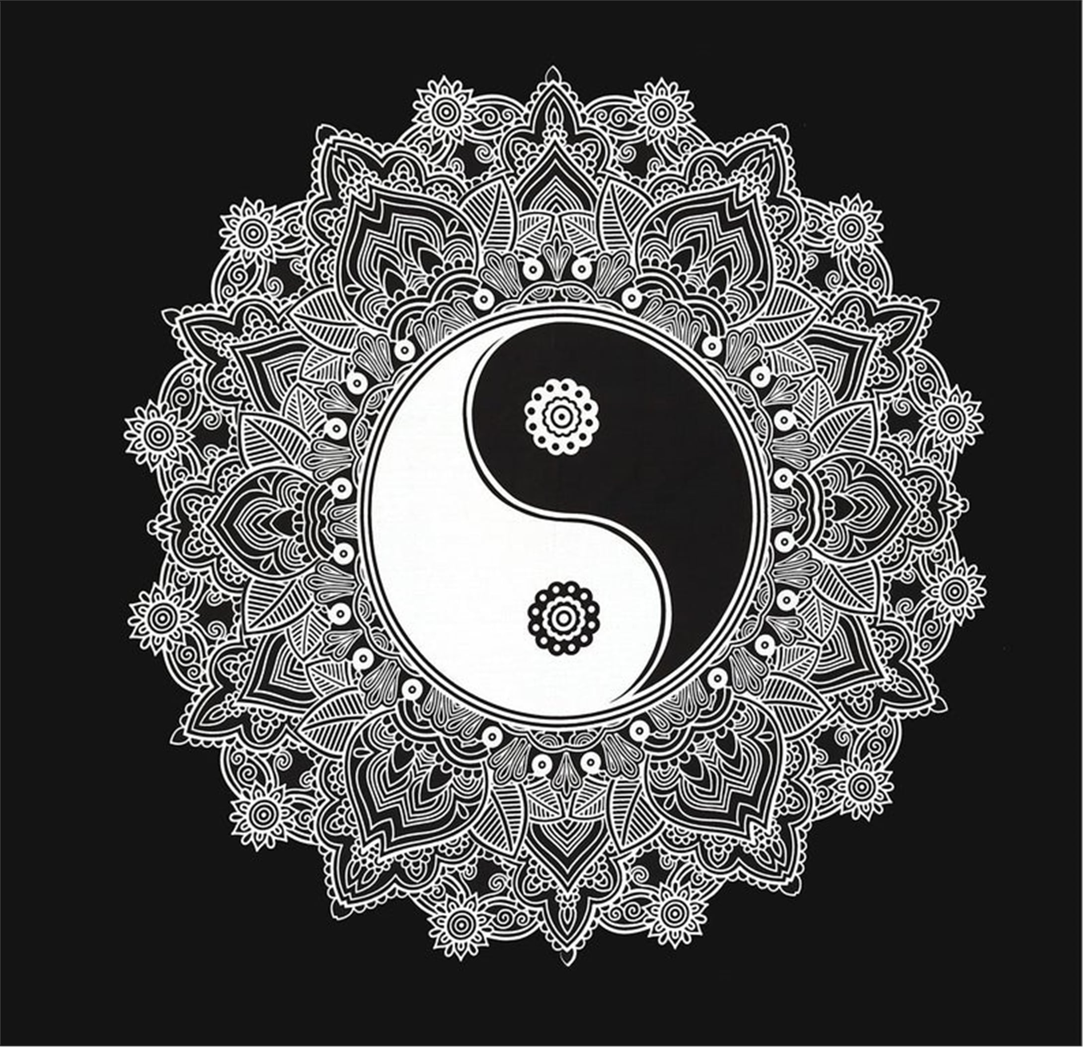 Trendiz Ying Yang Mandala Siyah Duvar Halısı