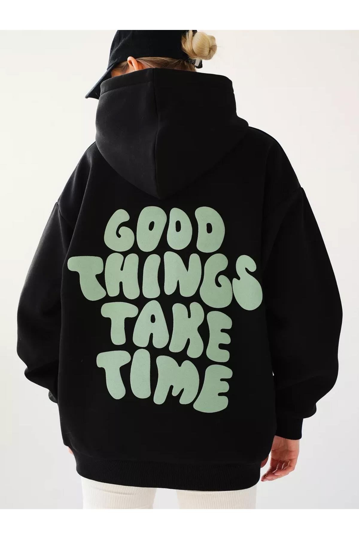 Unisex Good Things Take Time Sweatshirt Siyah