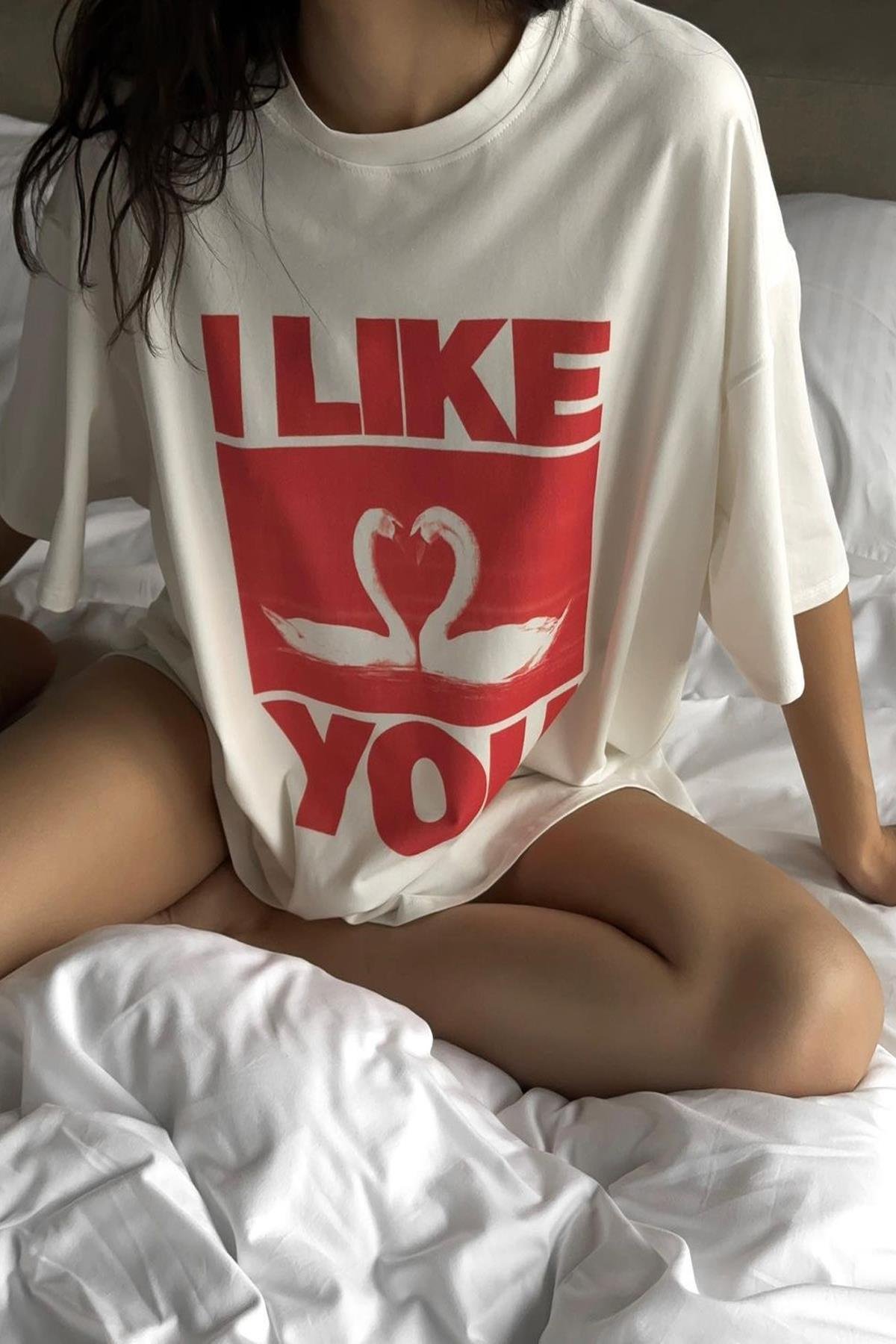 Unisex I Like You Tshirt Beyaz