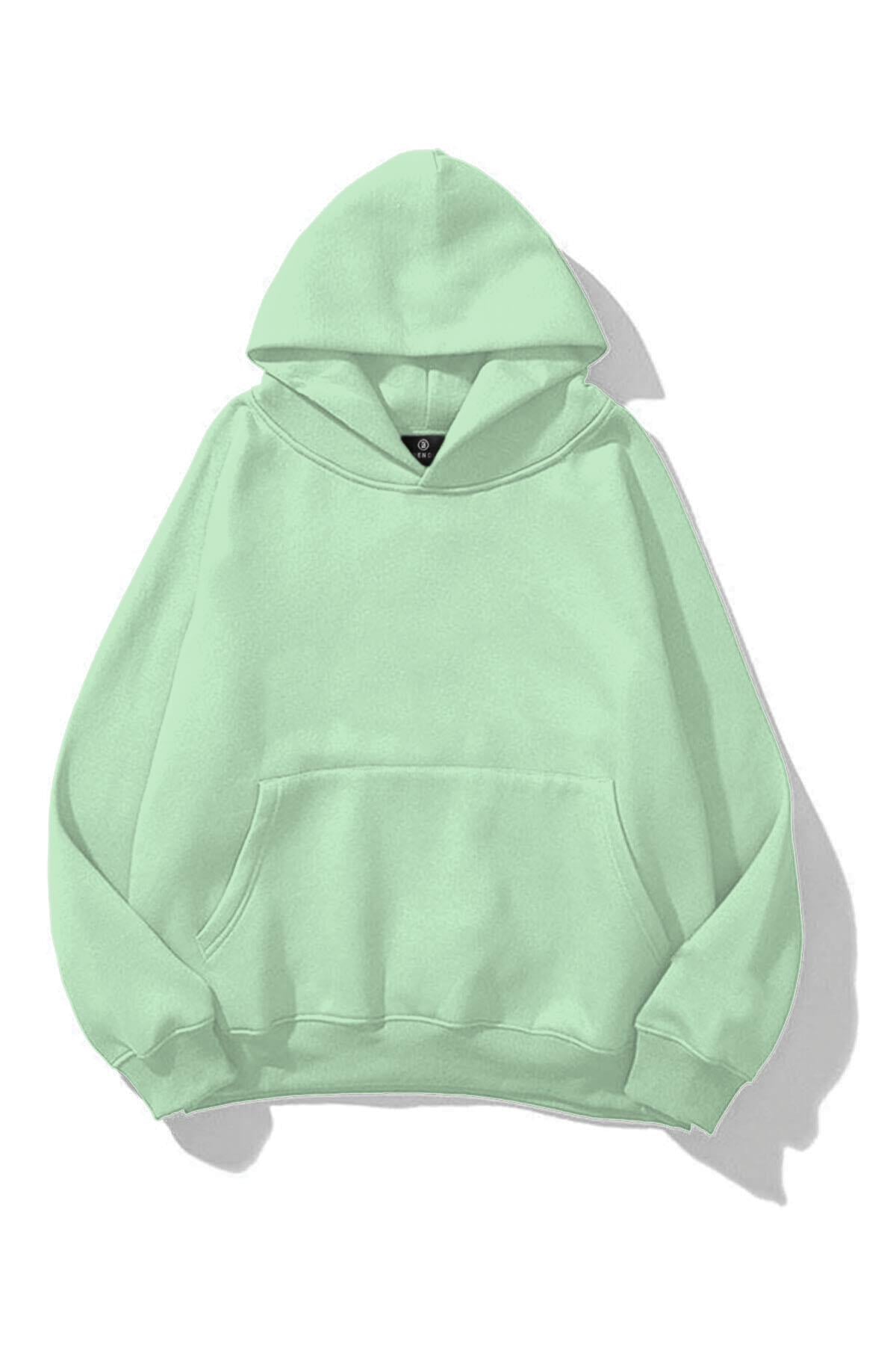 Unisex Su Yeşili Basic Sweatshirt Hoodie