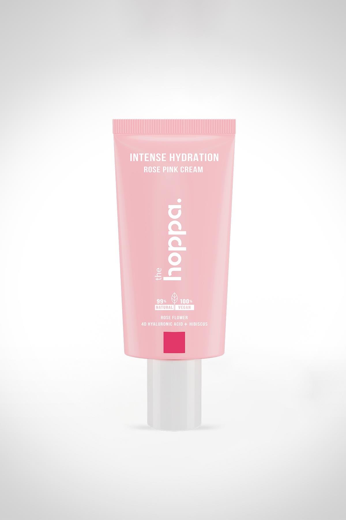Yoğun Nemlendiricili Pembe Gül Kremi Gül Suyu +  4D Hyaluronik Asit + Hibiskus + Marula Yağı 50 ML