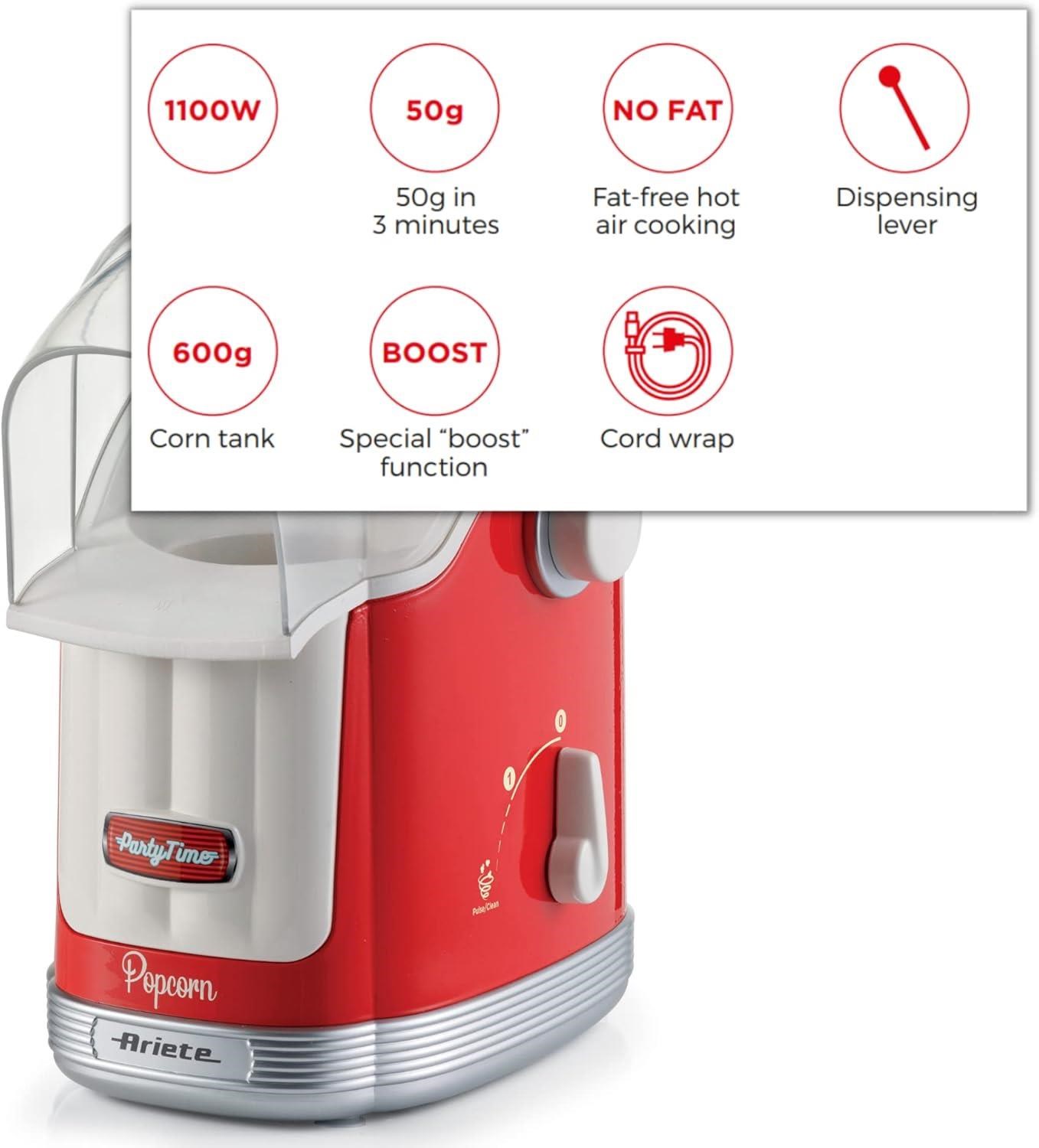 Ariete Party Time Kollu Popcorn Mısır Patlatma Makinesi, Kırmızı 2958/00