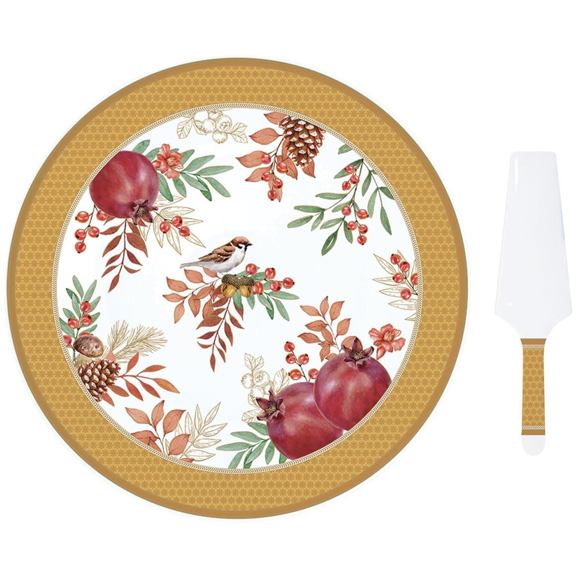 Easy Life Autumn Symphony Porselen Kek Servis Tabağı Ø 32 cm Dilimleyicili