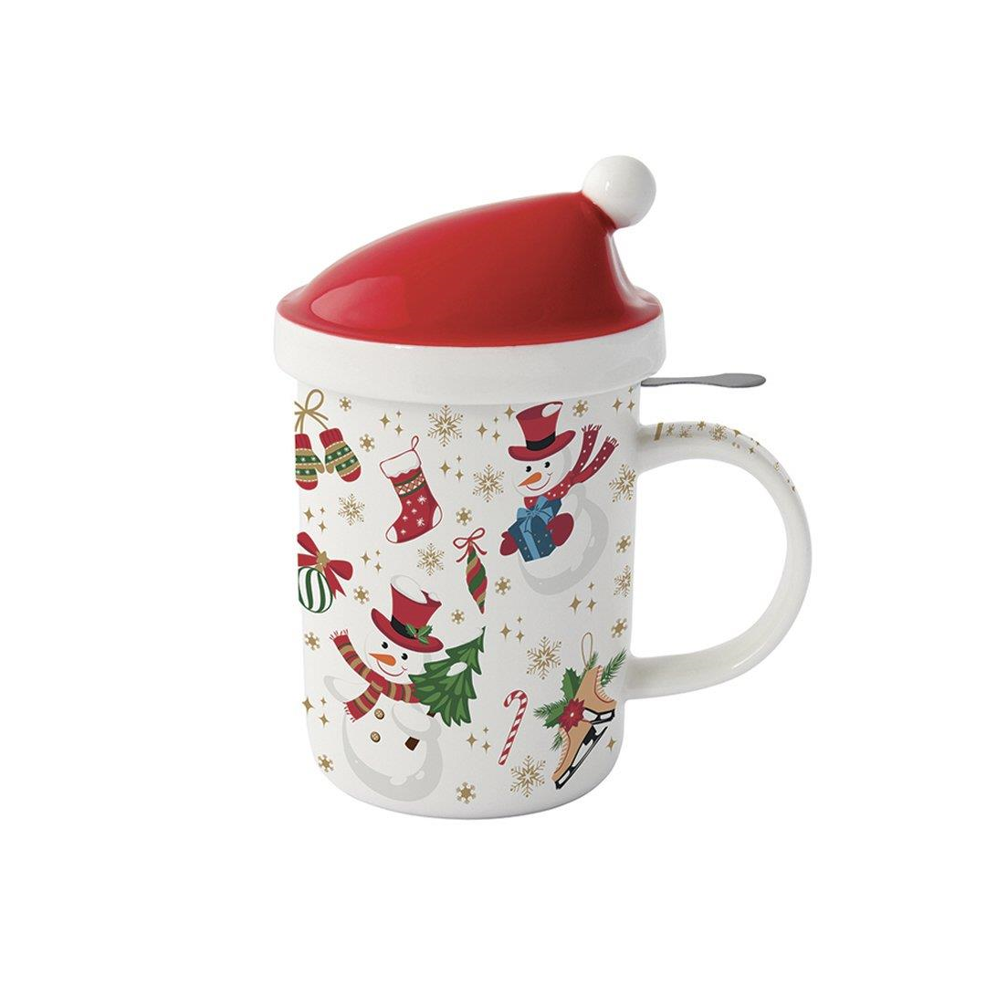 Easy Life Christmas Friends Porselen Kupa, Kapaklı ve Metal Demlikli 370 ml 6 Farklı Tasarım