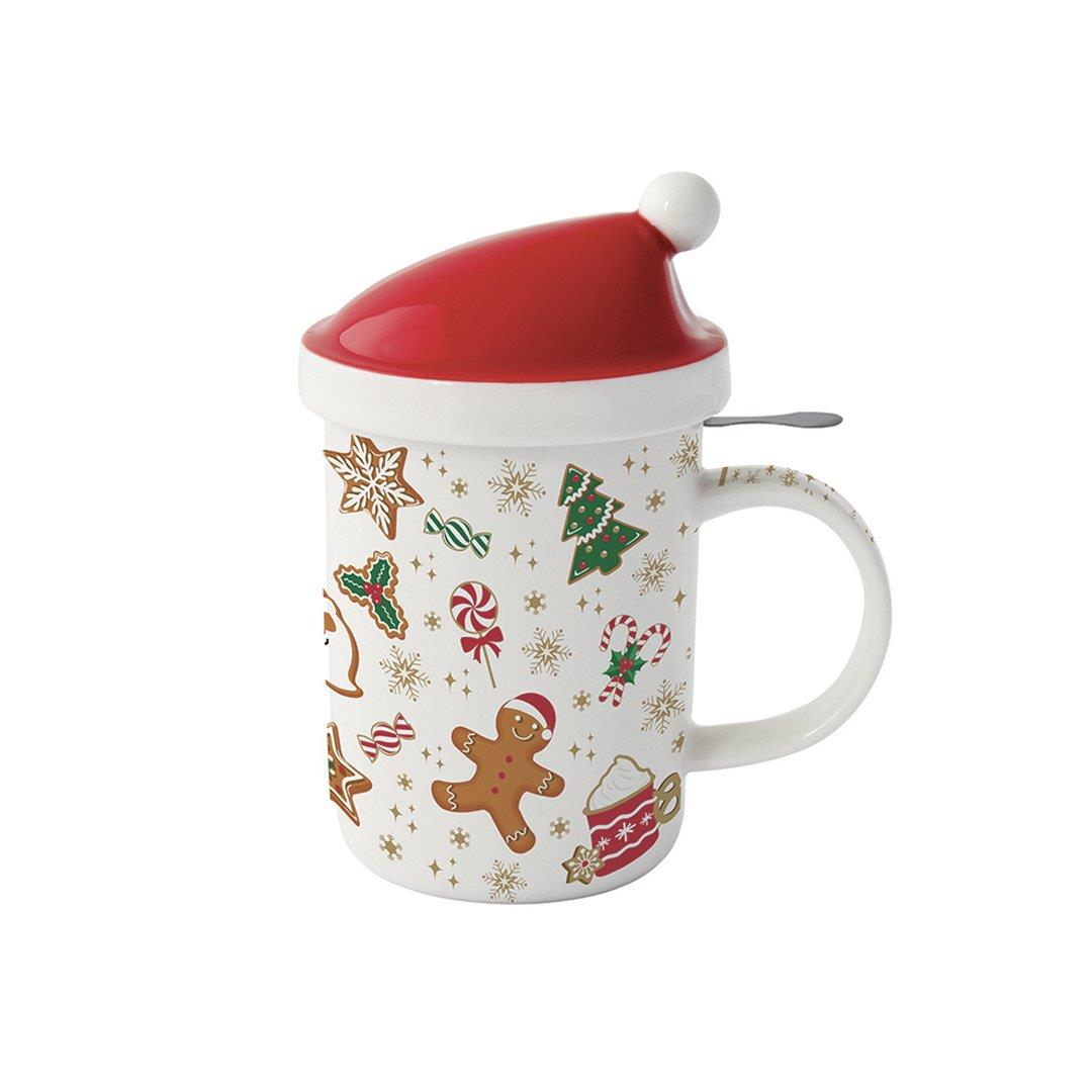 Easy Life Christmas Friends Porselen Kupa, Kapaklı ve Metal Demlikli 370 ml 6 Farklı Tasarım
