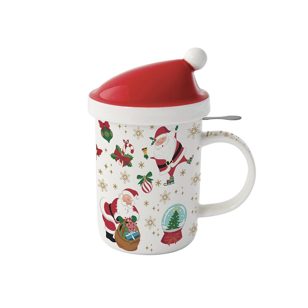 Easy Life Christmas Friends Porselen Kupa, Kapaklı ve Metal Demlikli 370 ml 6 Farklı Tasarım