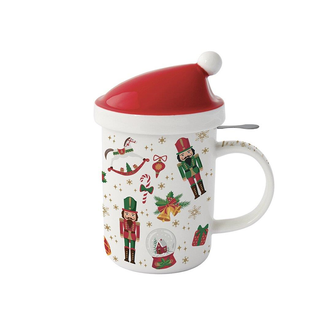 Easy Life Christmas Friends Porselen Kupa, Kapaklı ve Metal Demlikli 370 ml 6 Farklı Tasarım