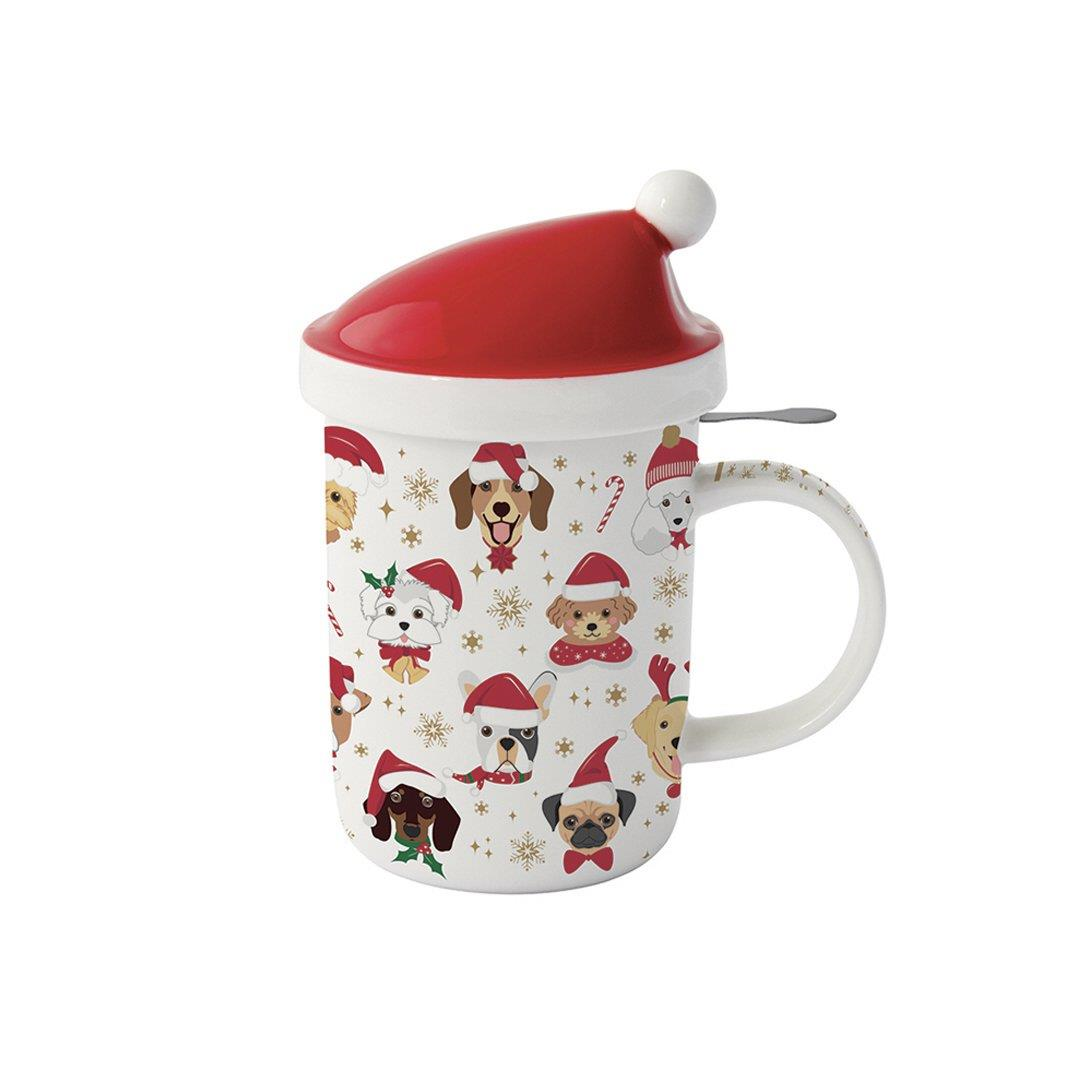 Easy Life Christmas Friends Porselen Kupa, Kapaklı ve Metal Demlikli 370 ml 6 Farklı Tasarım