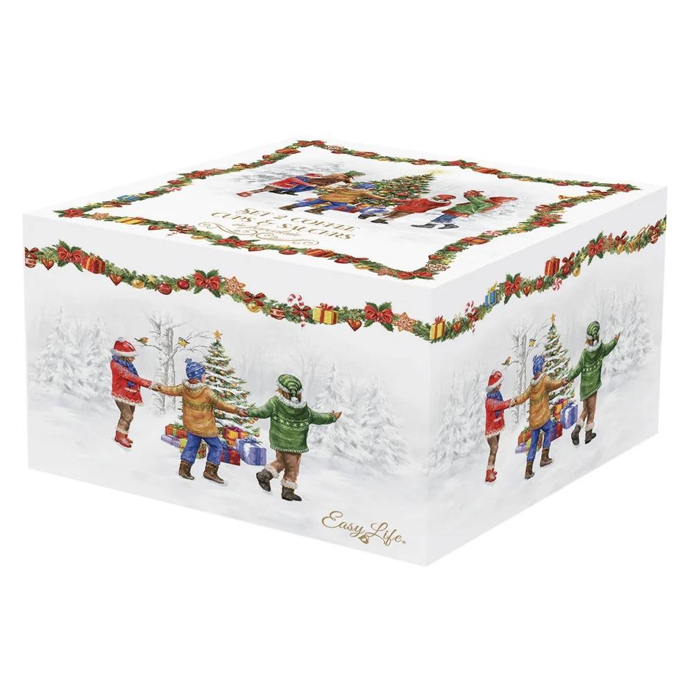 Easy Life Christmas Round Dance 2'li Porselen Kahve Fincanı 110ml & Tabak Christmas Round Dance