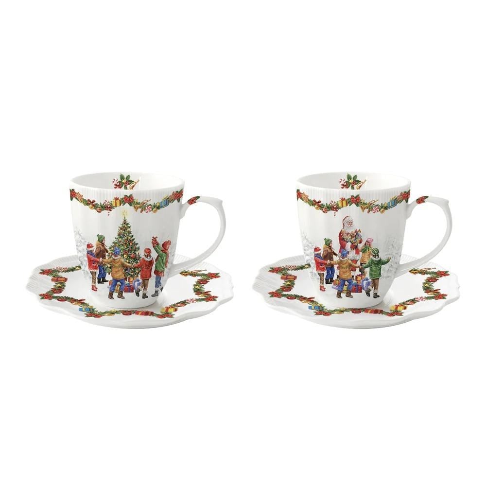 Easy Life Christmas Round Dance 2'li Porselen Kahve Fincanı 110ml & Tabak Christmas Round Dance
