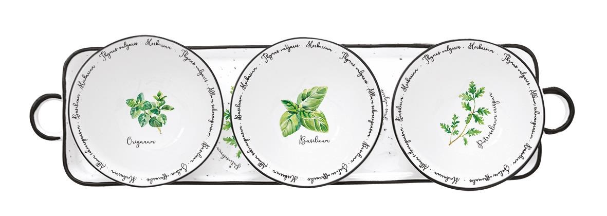 Easy Life Herbarium Porselen Meze Seti 37cm x 10cm - 3 Kase Ø 10cm