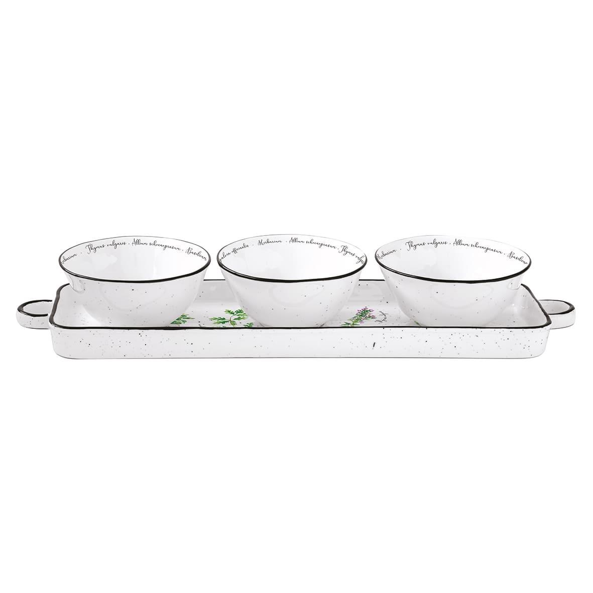 Easy Life Herbarium Porselen Meze Seti 37cm x 10cm - 3 Kase Ø 10cm