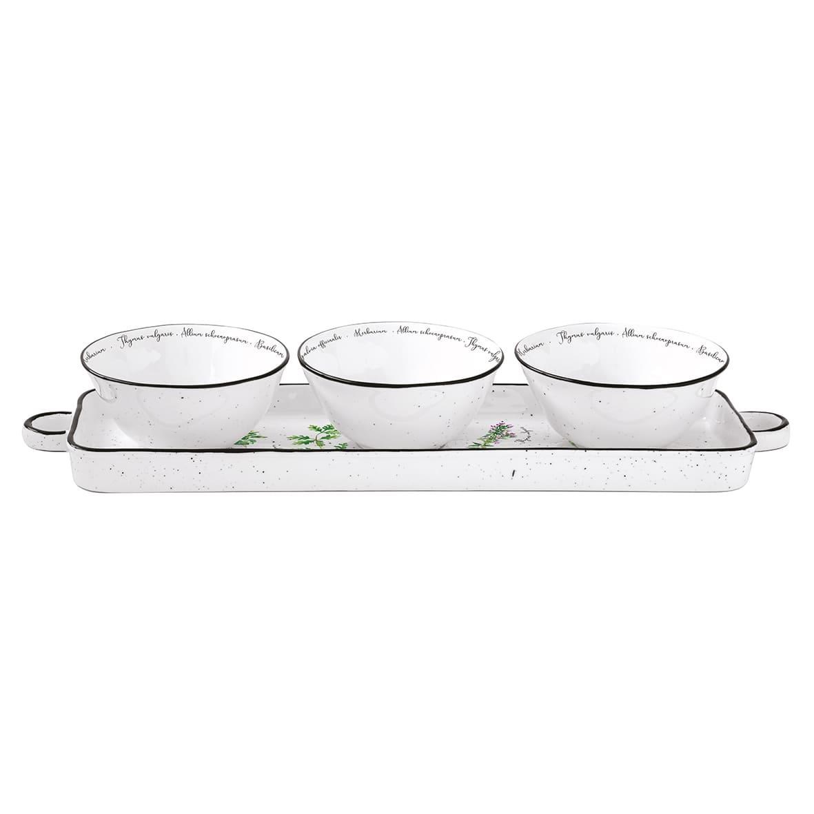 Easy Life Herbarium Porselen Meze Seti 37cm x 10cm - 3 Kase Ø 10cm