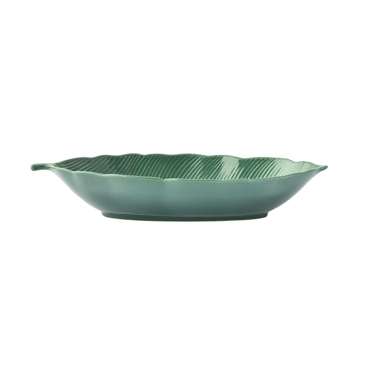 Easy Life Madagascar Porselen Kase 30cm x 13cm Tropikal Yaprak Şekli Yeşil