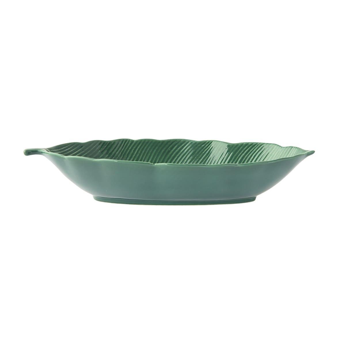 Easy Life Madagascar Porselen Kase 36cm x 16cm Tropikal Yaprak Şekli Yeşil