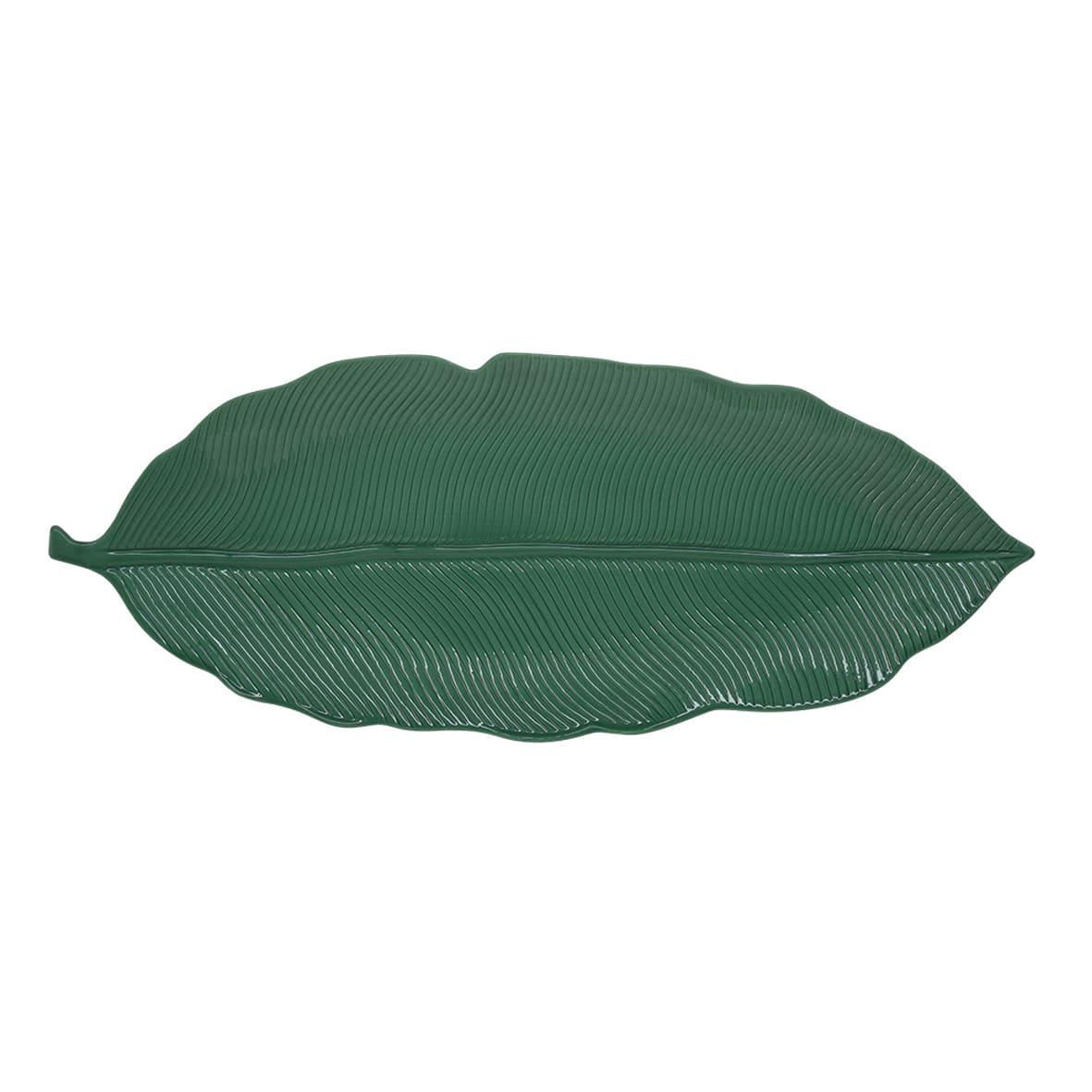Easy Life Madagascar Porselen Servis Tabağı 47cm x 19cm Tropikal Yaprak Şekli Yeşil