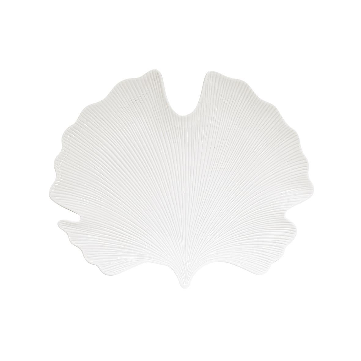 Easy Life Madagascar Porselen Servis Tabağı 35cm x 29cm Ginkgo Yaprağı Şekli Beyaz