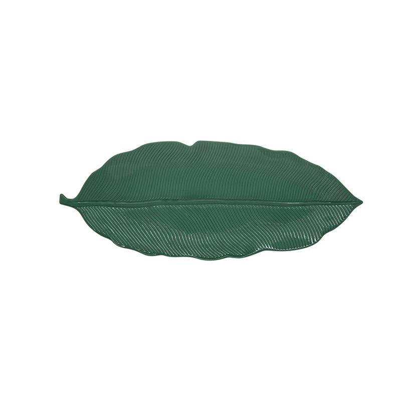 Easy Life Madagascar Porselen Servis Tabağı 39cm x 16cm Tropikal Yaprak Şekli Yeşil