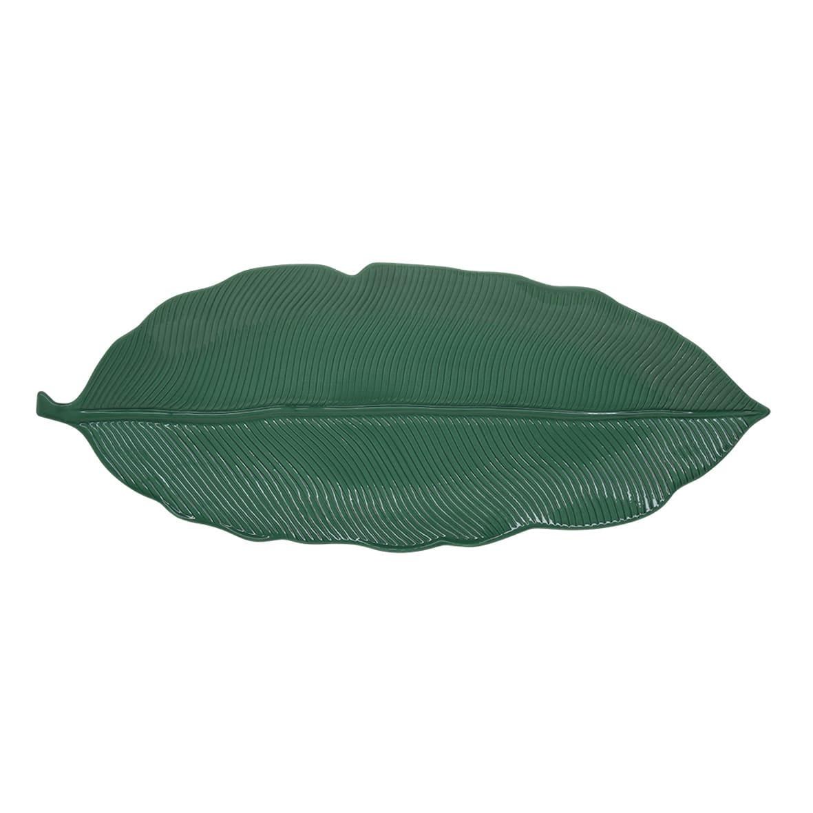 Easy Life Madagascar Porselen Servis Tabağı 47cm x 19cm Tropikal Yaprak Şekli Yeşil