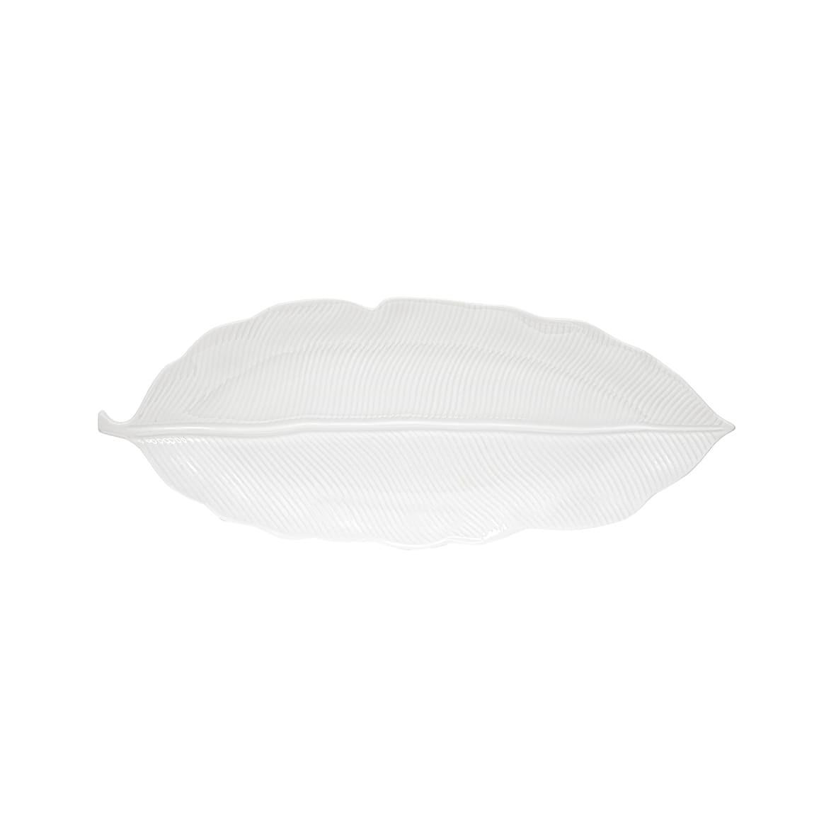 Easy Life Madagascar Porselen Servis Tabağı 39cm x 16cm Tropikal Yaprak Şekli Beyaz