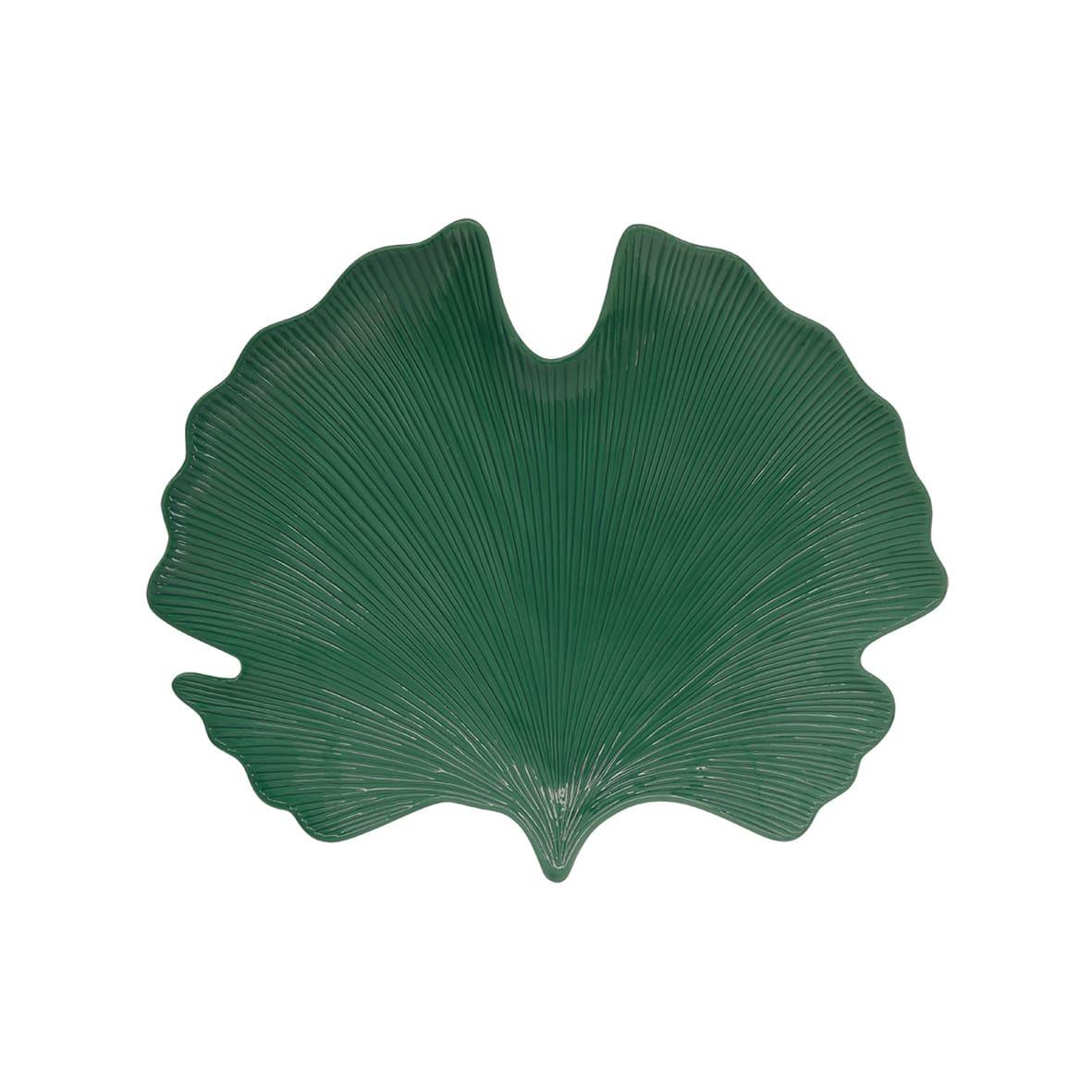 Easy Life Madagascar Porselen Servis Tabağı 35cm x 29cm Ginkgo Yaprağı Şekli Yeşil