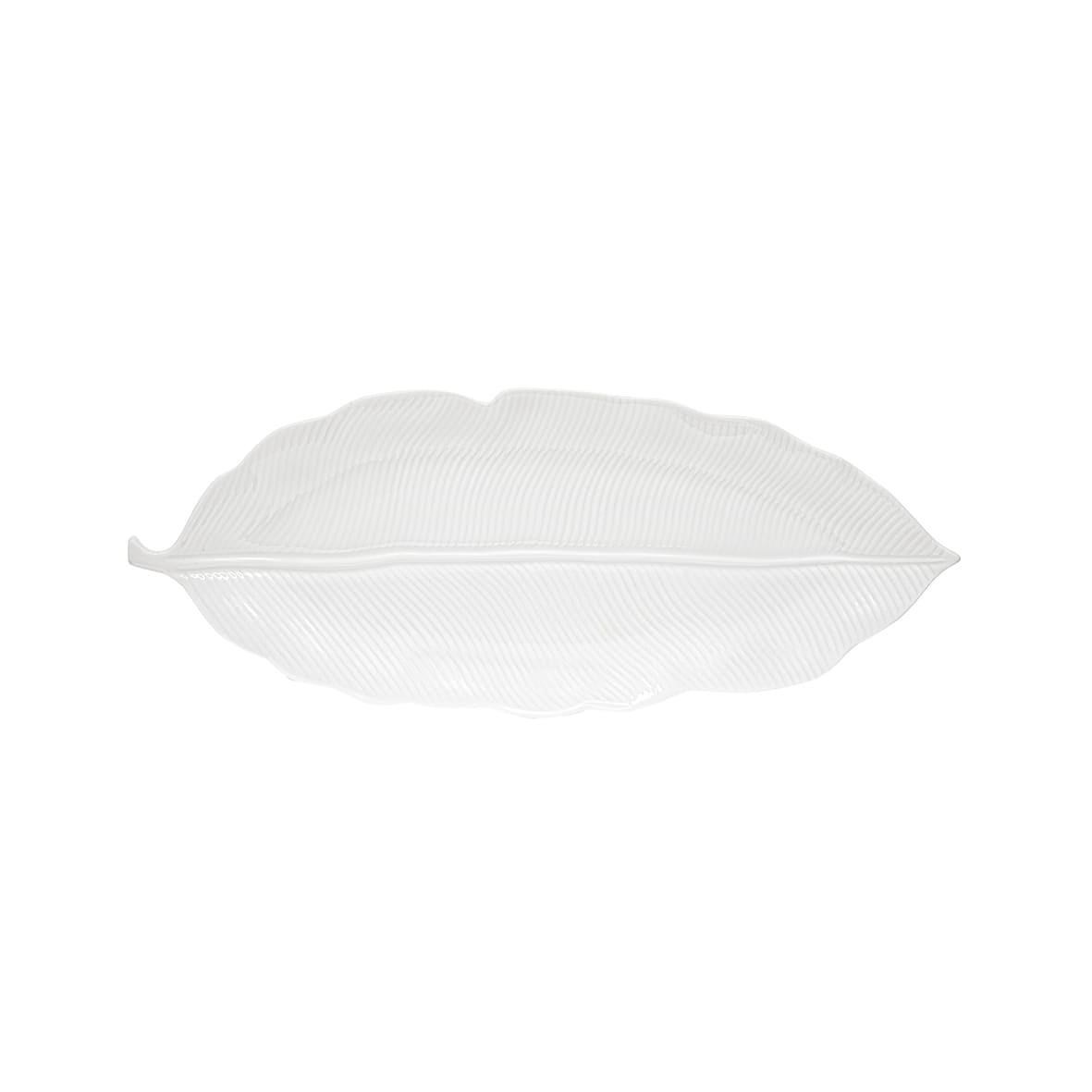 Easy Life Madagascar Porselen Servis Tabağı 39cm x 16cm Tropikal Yaprak Şekli Beyaz