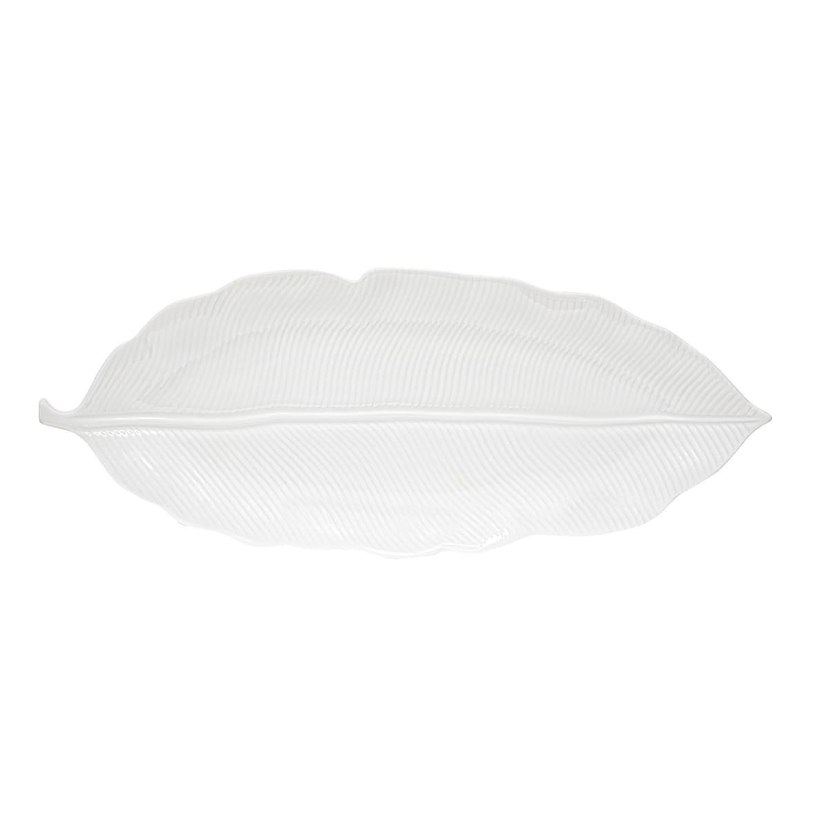 Easy Life Madagascar Porselen Servis Tabağı 47cm x 19cm Tropikal Yaprak Şekli Beyaz