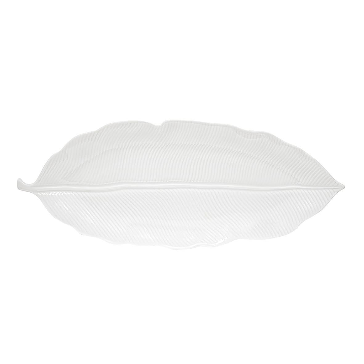 Easy Life Madagascar Porselen Servis Tabağı 47cm x 19cm Tropikal Yaprak Şekli Beyaz