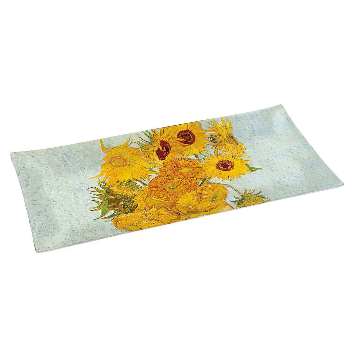 Easy Life MasterPiece Desenli Cam Tepsi 36x17 cm Vase With Twelve Sunflowers