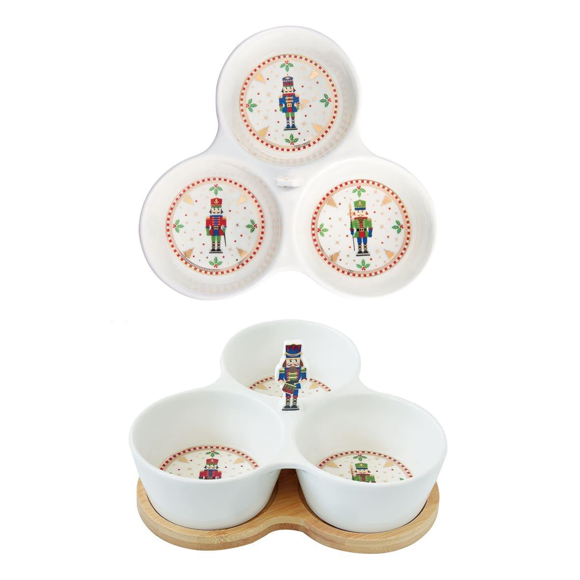 Easy Life Nutcracker Meze Seti Bambu Tepsili 20.5cm x 17cm 3 Porselen Kaseli