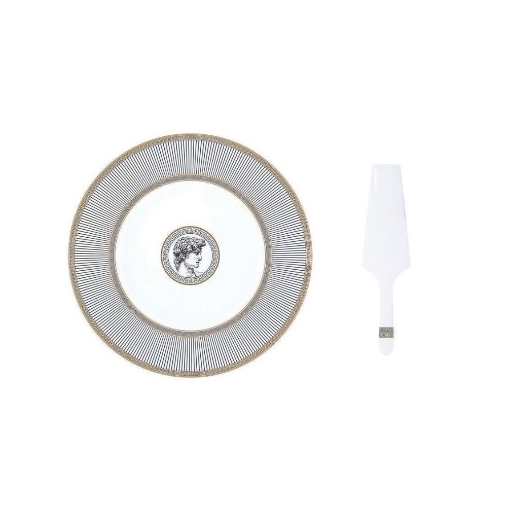 Easy Life Palladium Porselen Kek Servis Tabağı Ø 32 cm Dilimleyicili