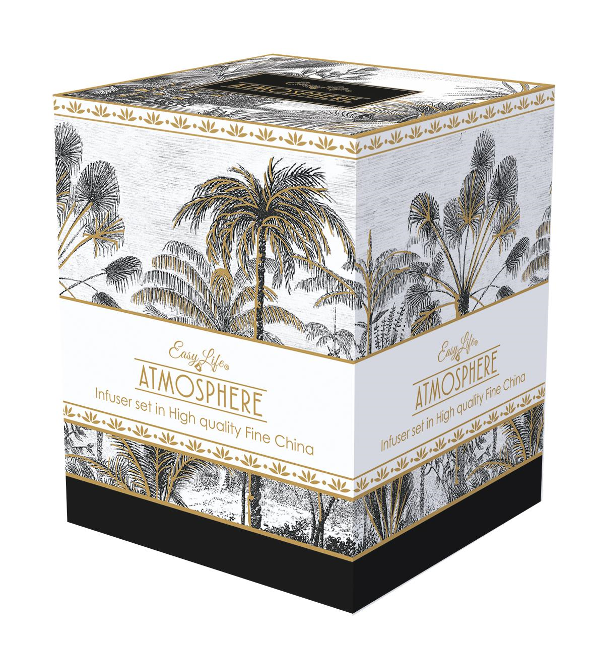 Easy Life Retro Jungle Fine China Porselen Kulplu Bardak 350 ml Kapaklı ve Metal Demlikli
