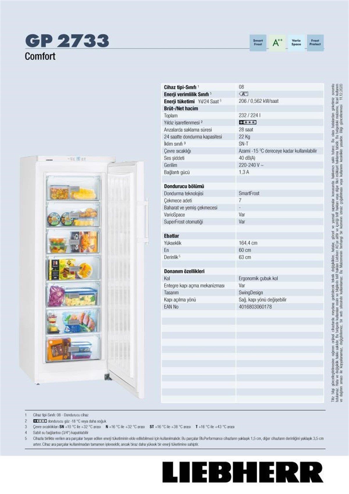 Liebherr GP 2733 Comfort 226 Litre 7 Çekmeceli Derin Dondurucu